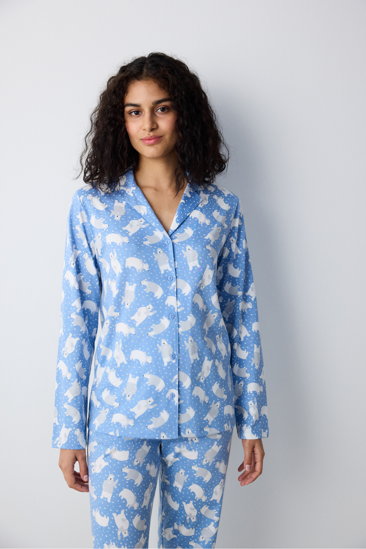 Penti-Set de pijamale cu pantaloni cămașă albastră de iarnă 5