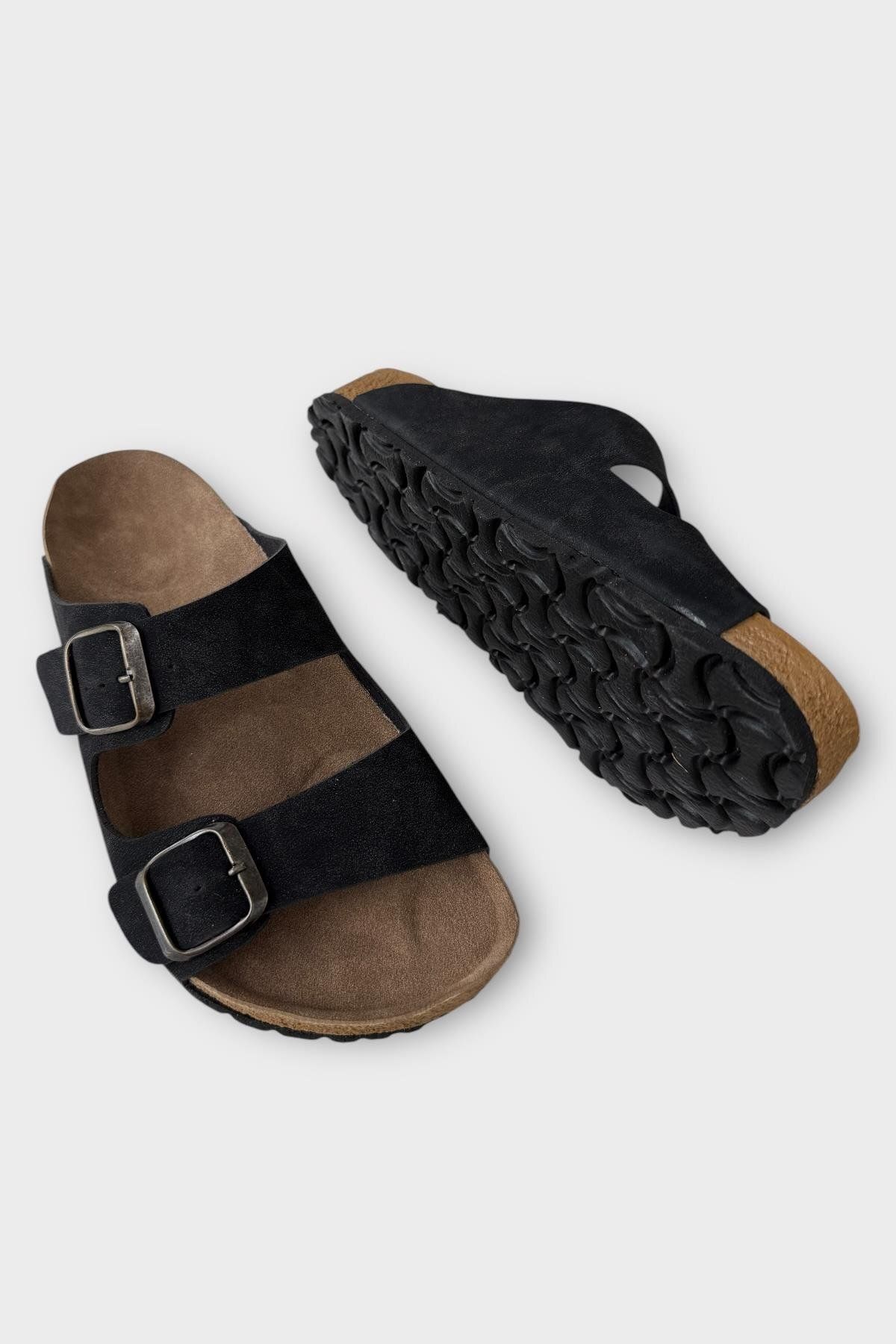 Liger-Unisex Double Buckle Orthopedic Slippers Black 4