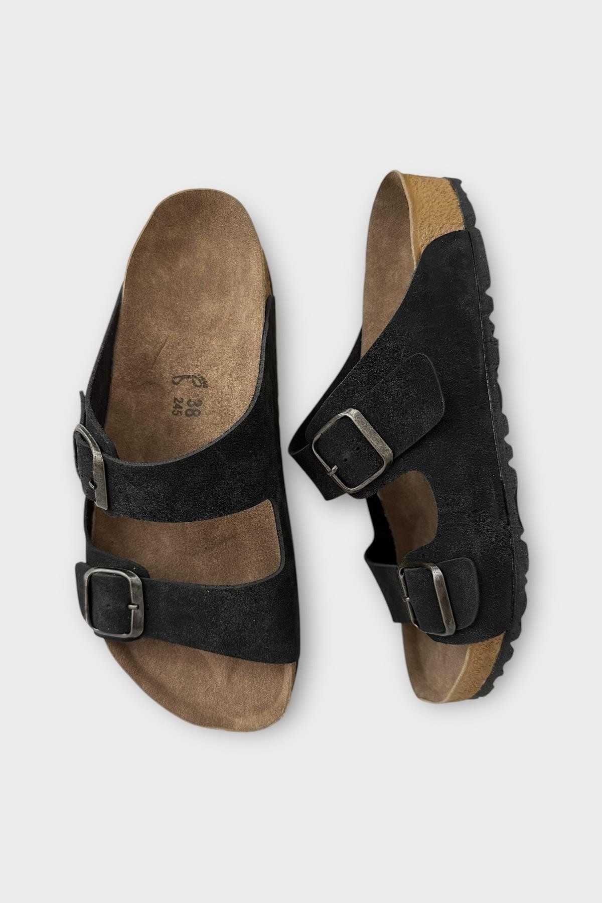 Liger-Unisex Double Buckle Orthopedic Slippers Black 6