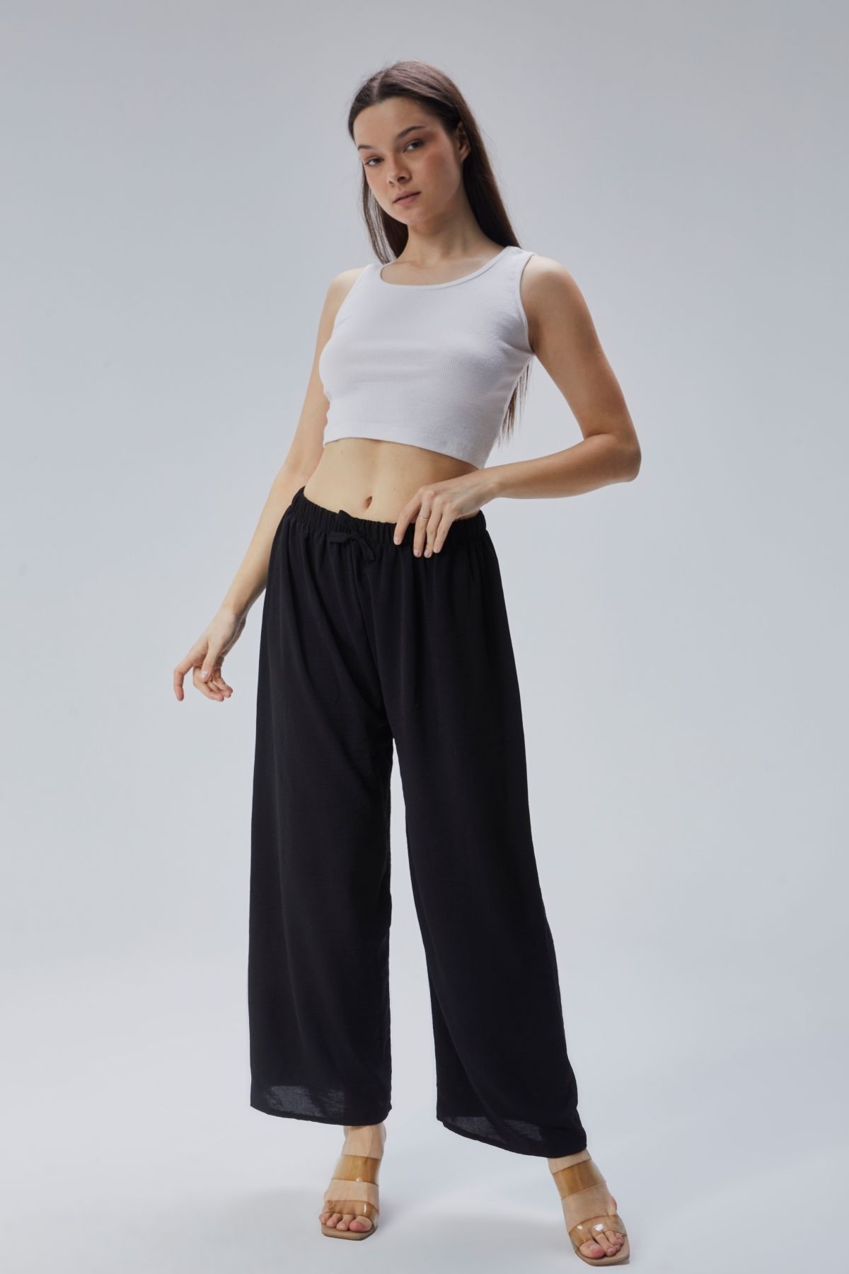 MD Pepa Pantaloni Casual Pentru Femei Ayrobin, Cu Talie Elastică, De Vară, Confortabili, Drapați, Picior Largi, Mărime Mare Femeie - Standard