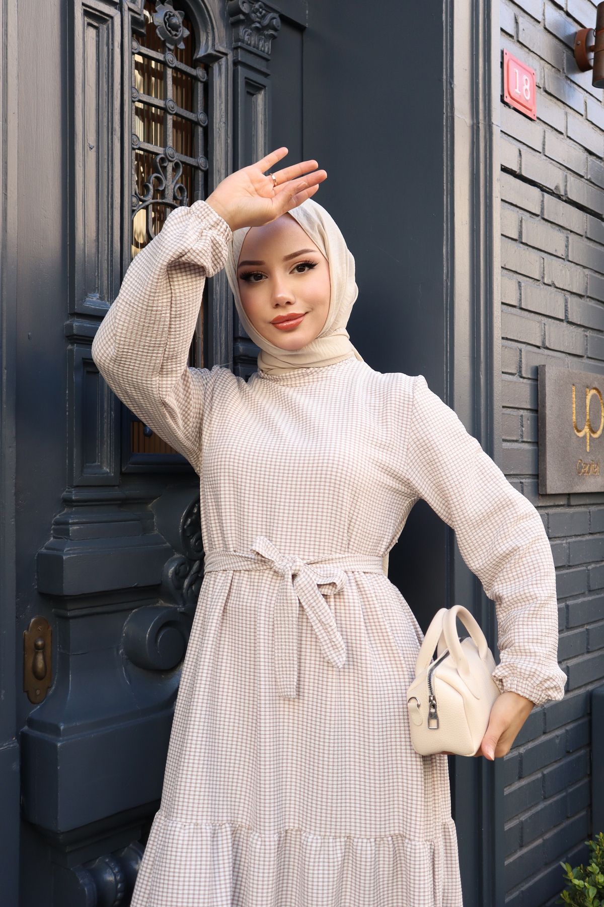 ECESSAMODAM-Φόρεμα Hijab με ζώνη πολλαπλών στρώσεων 4