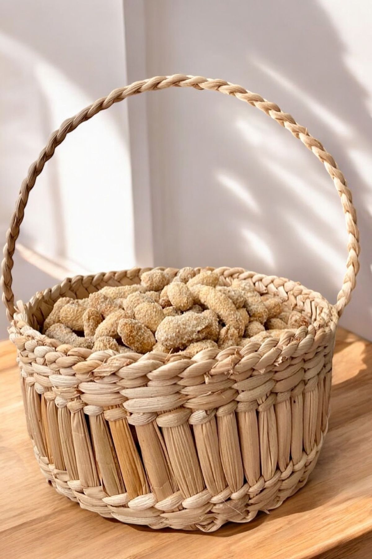 AFRALYAHOME-Wicker Picnic Basket with Handles Round Wicker Basket Picnic Set Flower Pot Flower Holder Bohemian Organizer 1