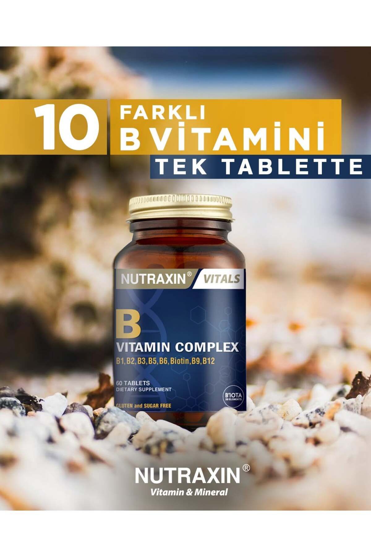 Nutraxin-Vitamin B Complex - 60 Tablets B1, B2, B3, B5, B6, B12 4