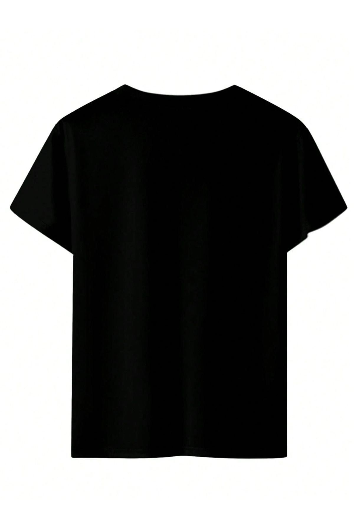 DUBU BUTİK-Pilot Single Jersey T-Shirt - Black Oversize Crew Neck Short Sleeve T-Shirt 3