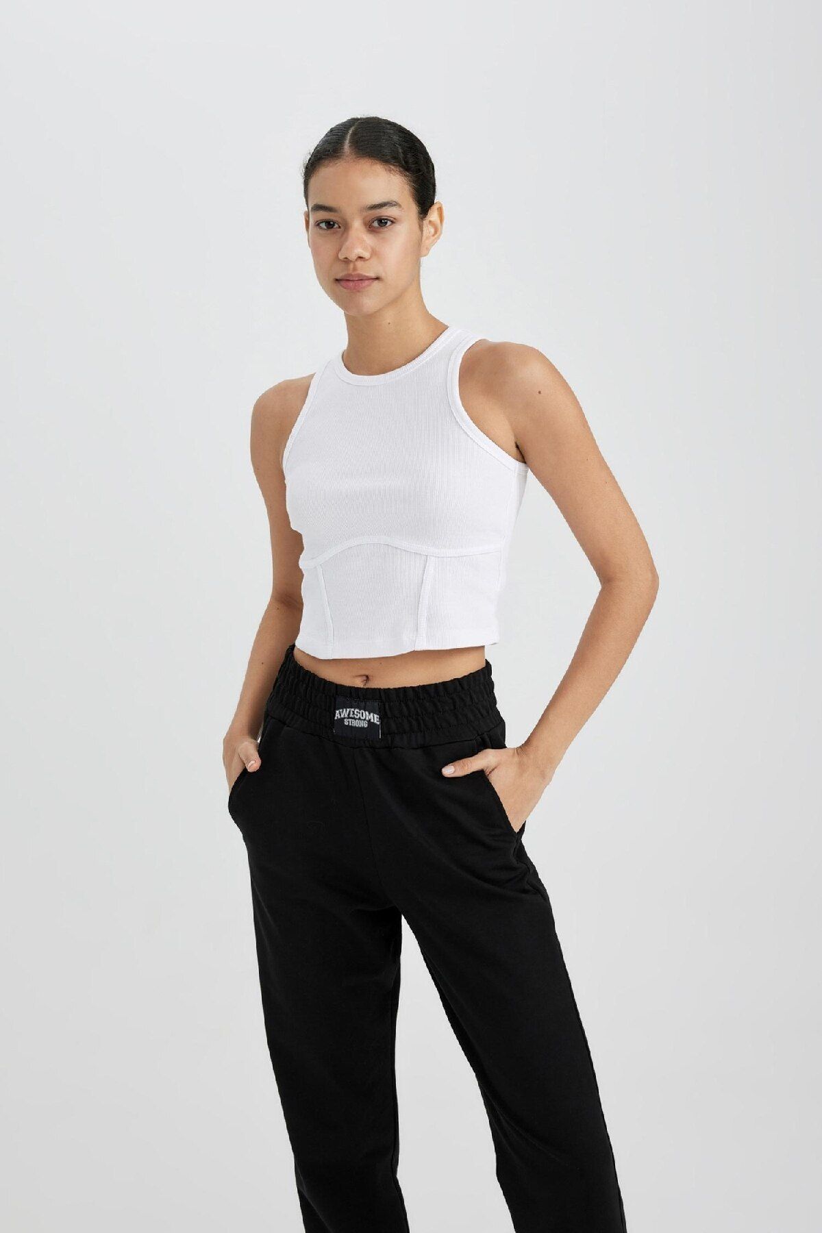 DeFacto-Fit Slim Fit Korsett Look White Rib Sports Athlete B4224ax24sp 5