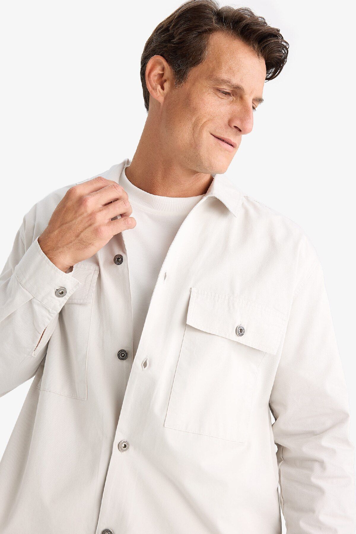 DeFacto-Übergroßer, weit geschnittener Polokragen-Twill-Langarmshirt-Mantel C2896ax24sp 5