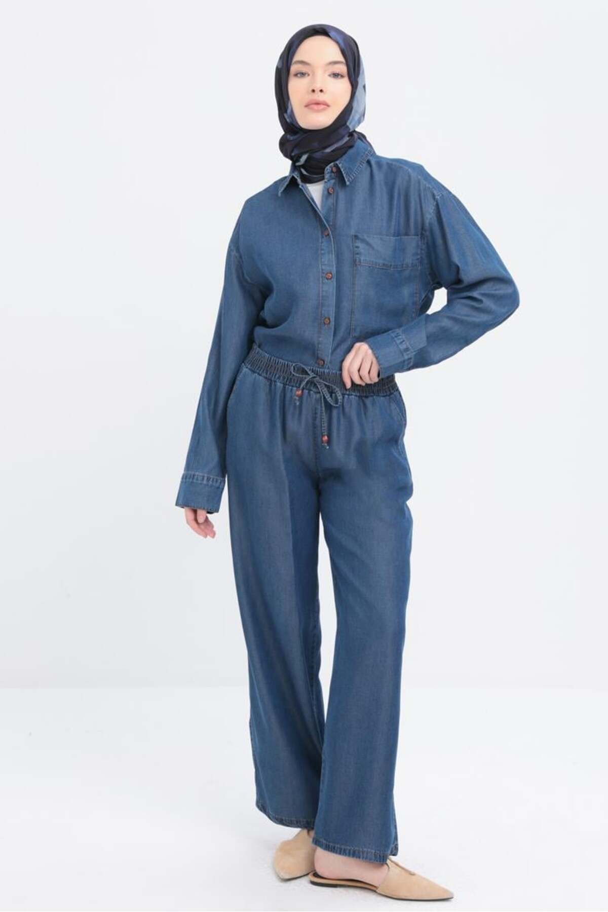 ALLDAY Koyu Mavi-Beli Lastikli Denim Pantolon