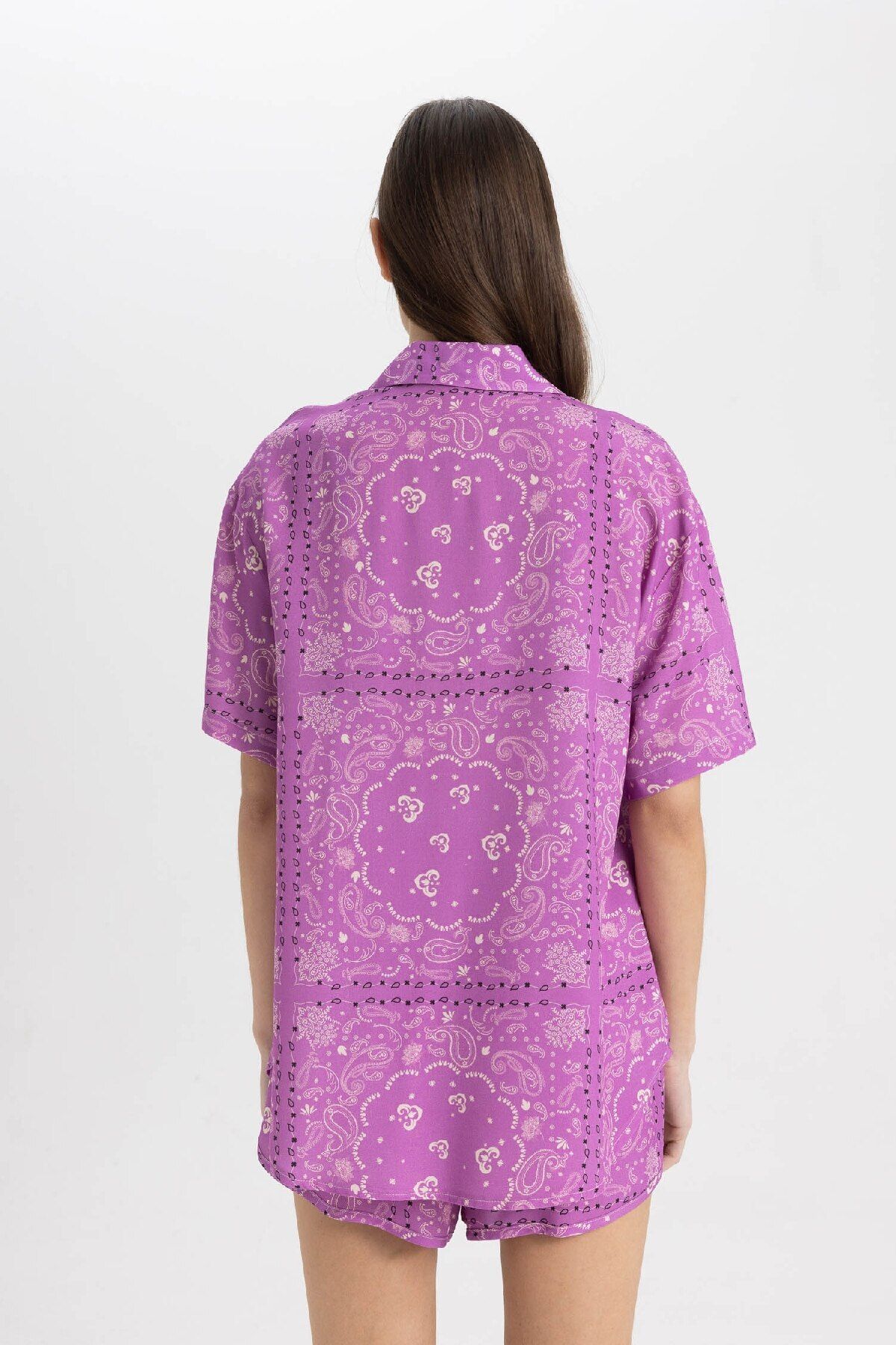 DeFacto-Regular Fit Patterned Viscose Beach Shirt-Fall in Love C3157Ax24Sm 6
