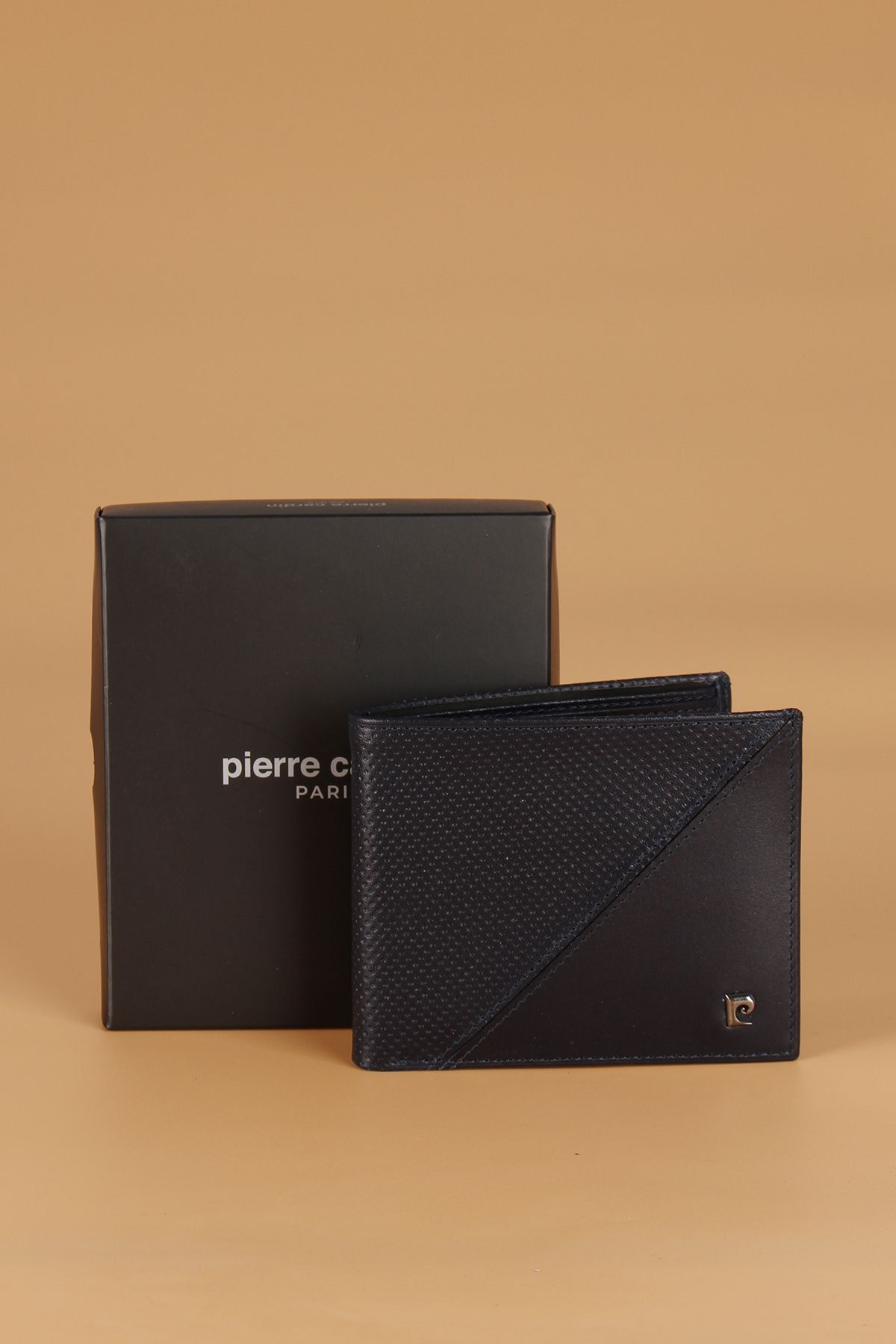 2044İ جای کارت کیف پول مردانه چرم اصل Analine آبی سرمه ای Pierre Cardin