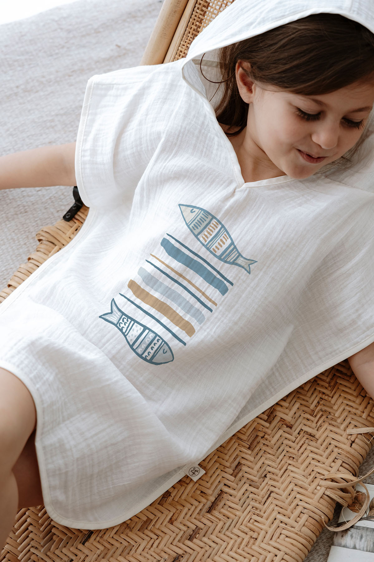 Tuğba Kuğu 4 Kat Müslin Panço - Pure Baby Serisi - Balıklar fotoğrafı 2 (önizleme)