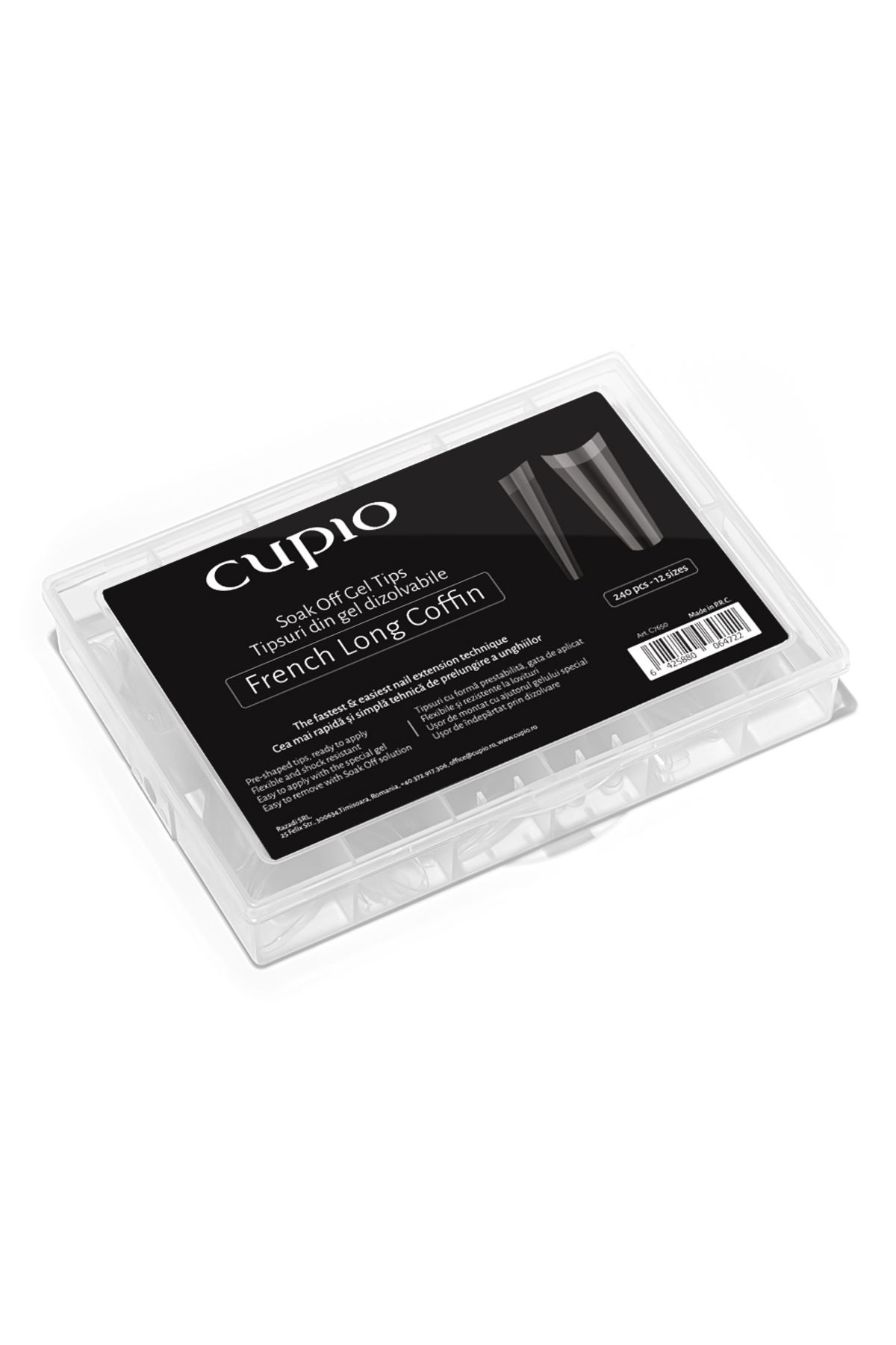 Cupio Tipsuri Full Nail Dizolvabile Set 240buc - French Long Coffin - Mărime unică