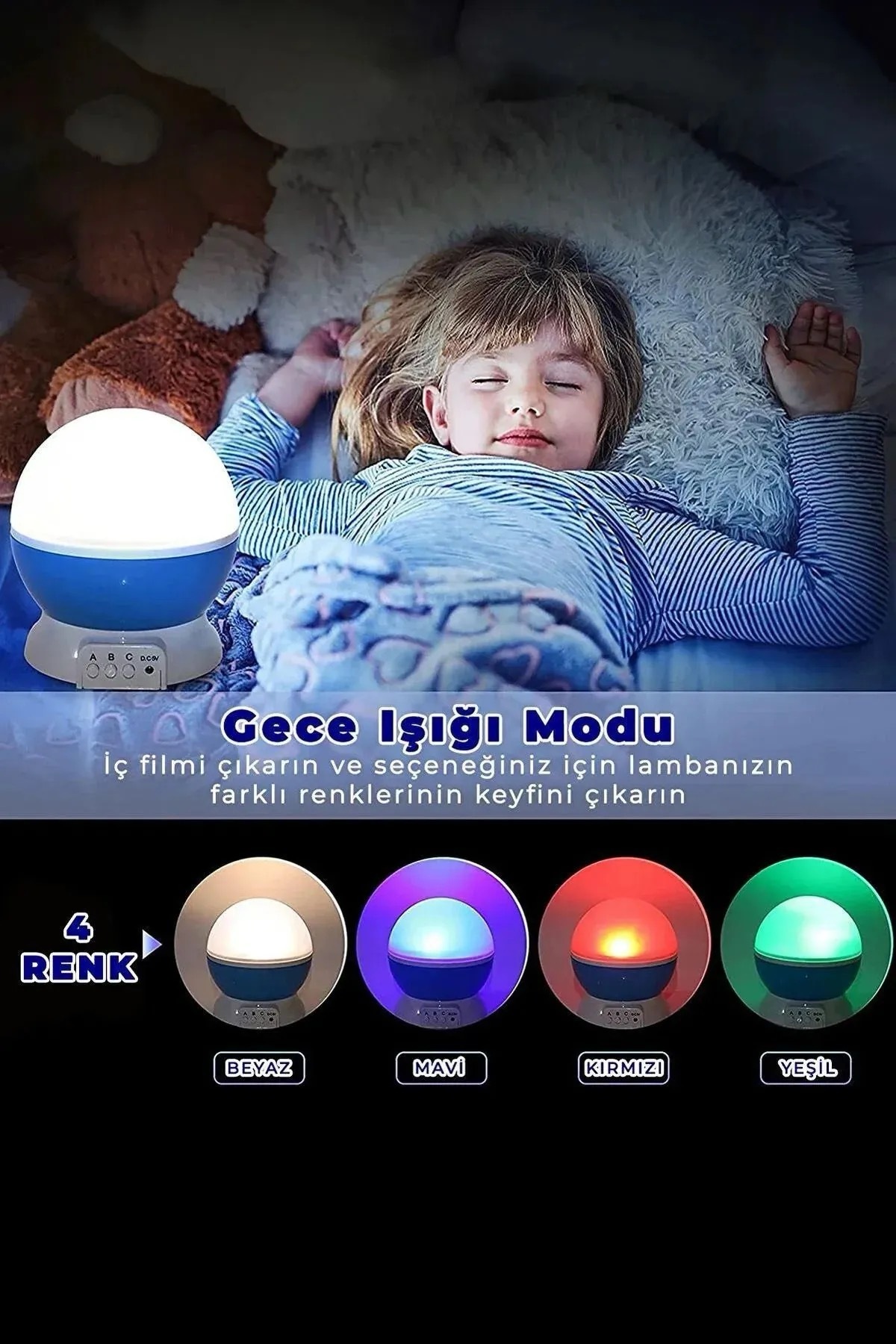 BEYZANA Projeksiyonlu Dönen Renkli Gece Lambası fotoğrafı 3 (önizleme)