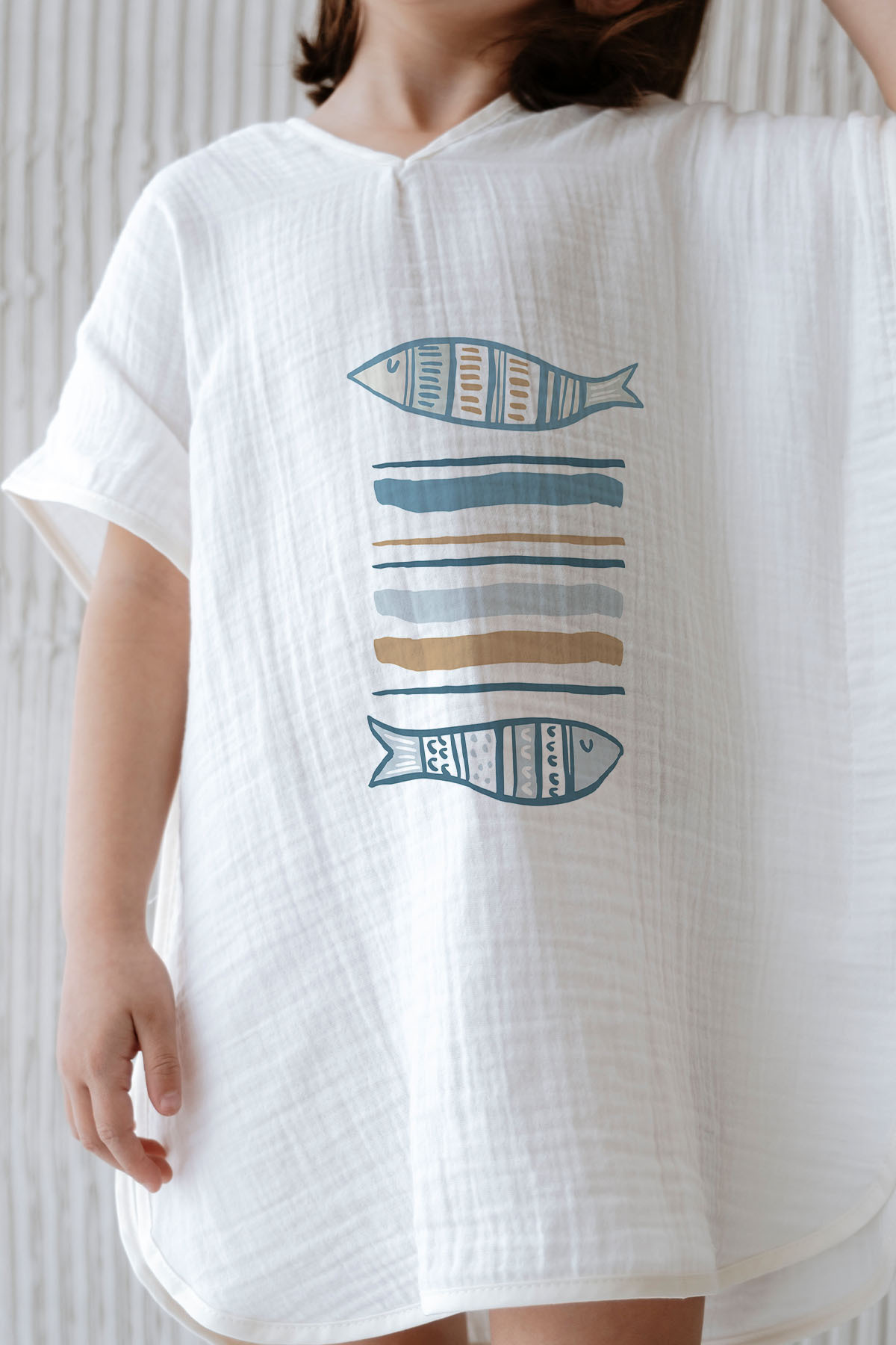 Tuğba Kuğu 4 Kat Müslin Panço - Pure Baby Serisi - Balıklar fotoğrafı 3 (önizleme)