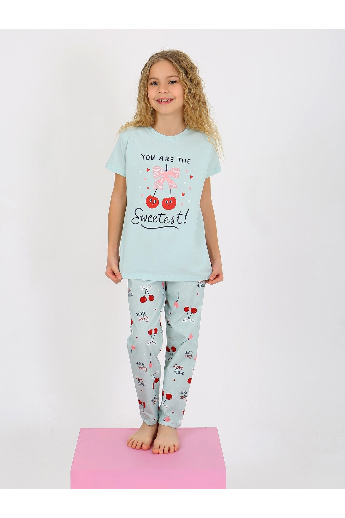 vitmo Kız Çocuk Kısa Kollu %100 Pamuklu Pijama Takımı Cherry fotoğrafı 6 (önizleme)
