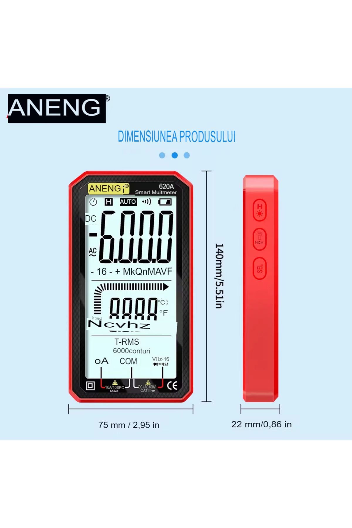 ANENG-Aneng 620A True RMS Digital Multimeter, Display, Frequency Test, NCV, 4.77 inch Screen, Temp Sensors 7