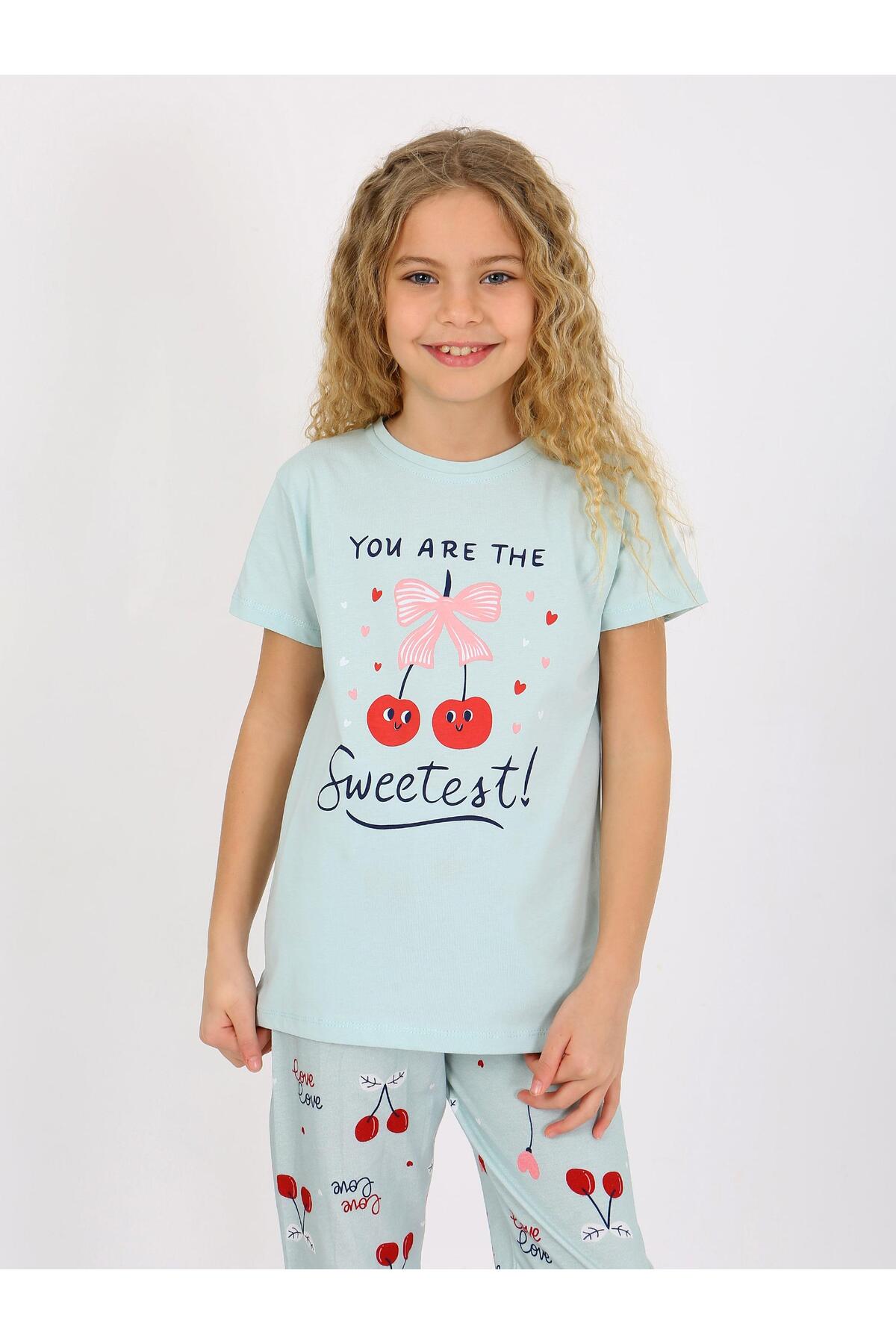 vitmo Kız Çocuk Kısa Kollu %100 Pamuklu Pijama Takımı Cherry fotoğrafı 3 (önizleme)