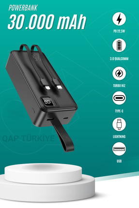 TEKNOHANE 30000 Mah 22.5 Watt Turbo Hızlı Powerbank Taşınabilir Şarj Cihazı P...