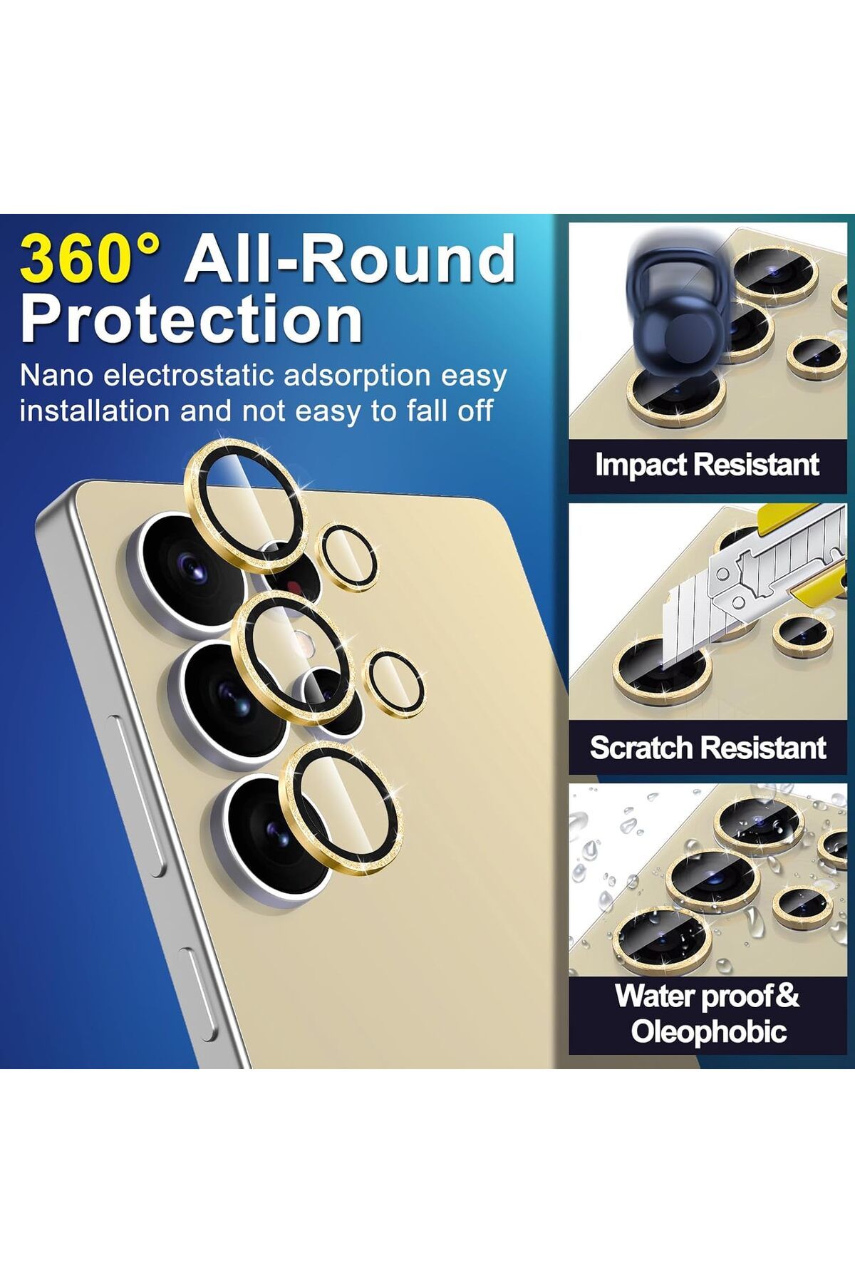 AWH-Samsung Galaxy S25 Ultra Camera Lens Protector, Metal Ring Glass Cover, HD Clear 3
