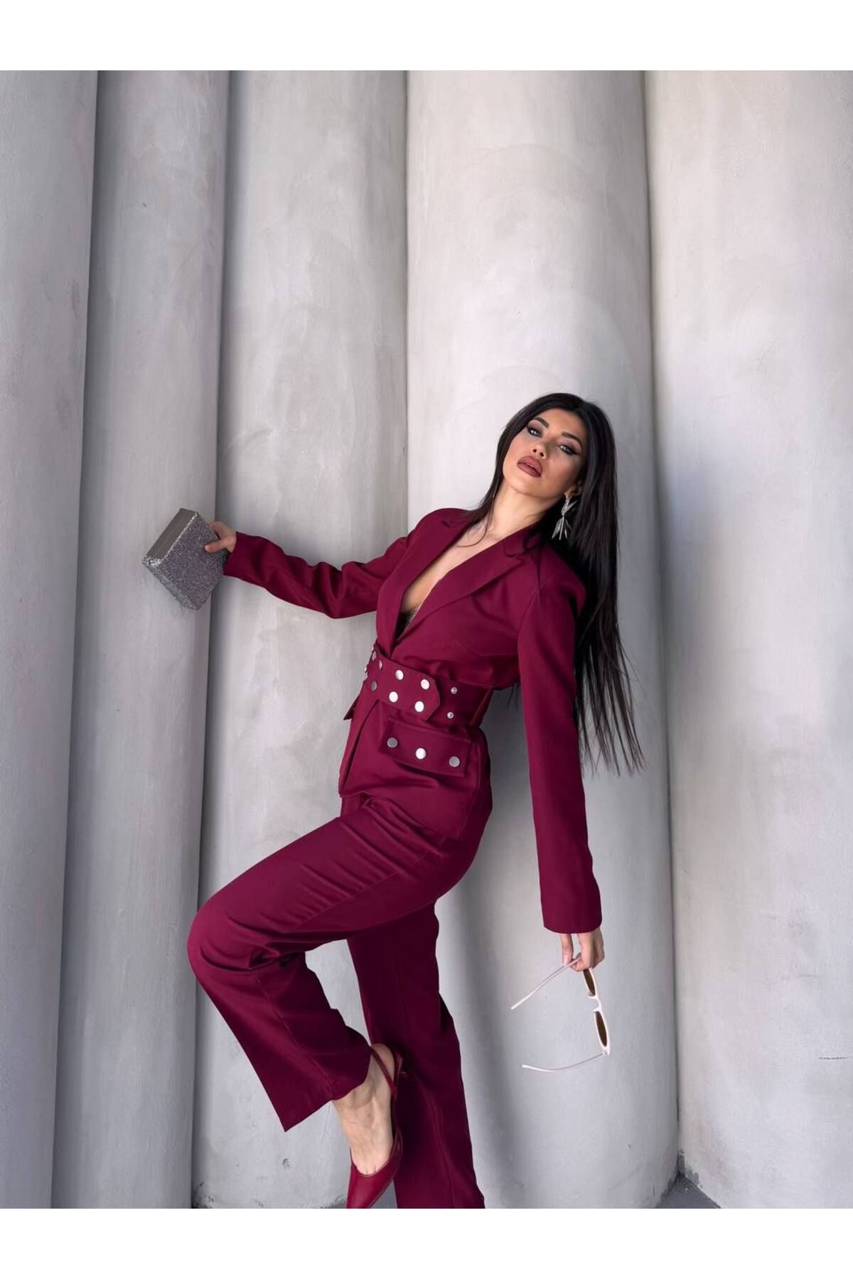 ZF BUTİK-Women's Cekey Trousers Snap Detail Suit 4