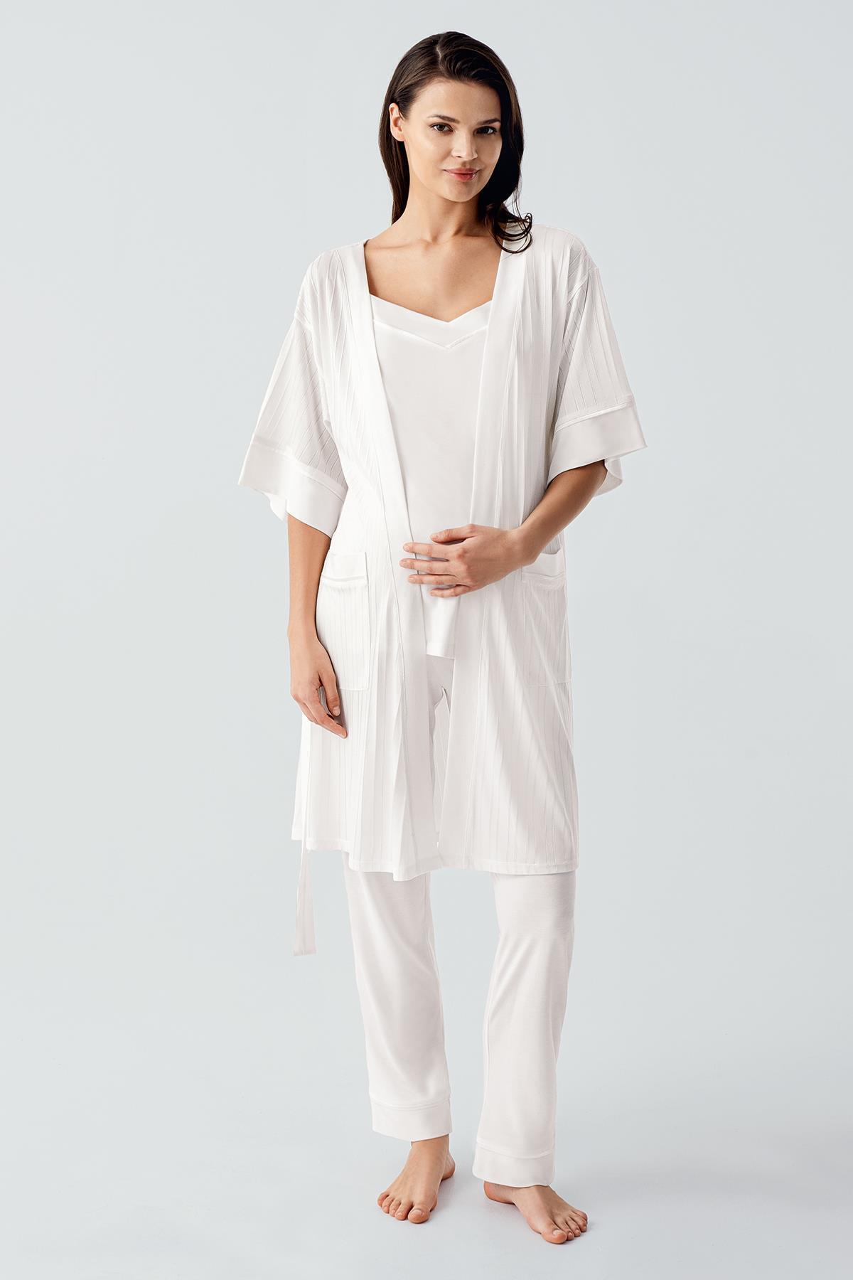 Artış Askılı Esnek Viskoz Hamile Sabahlık Pijama Takım