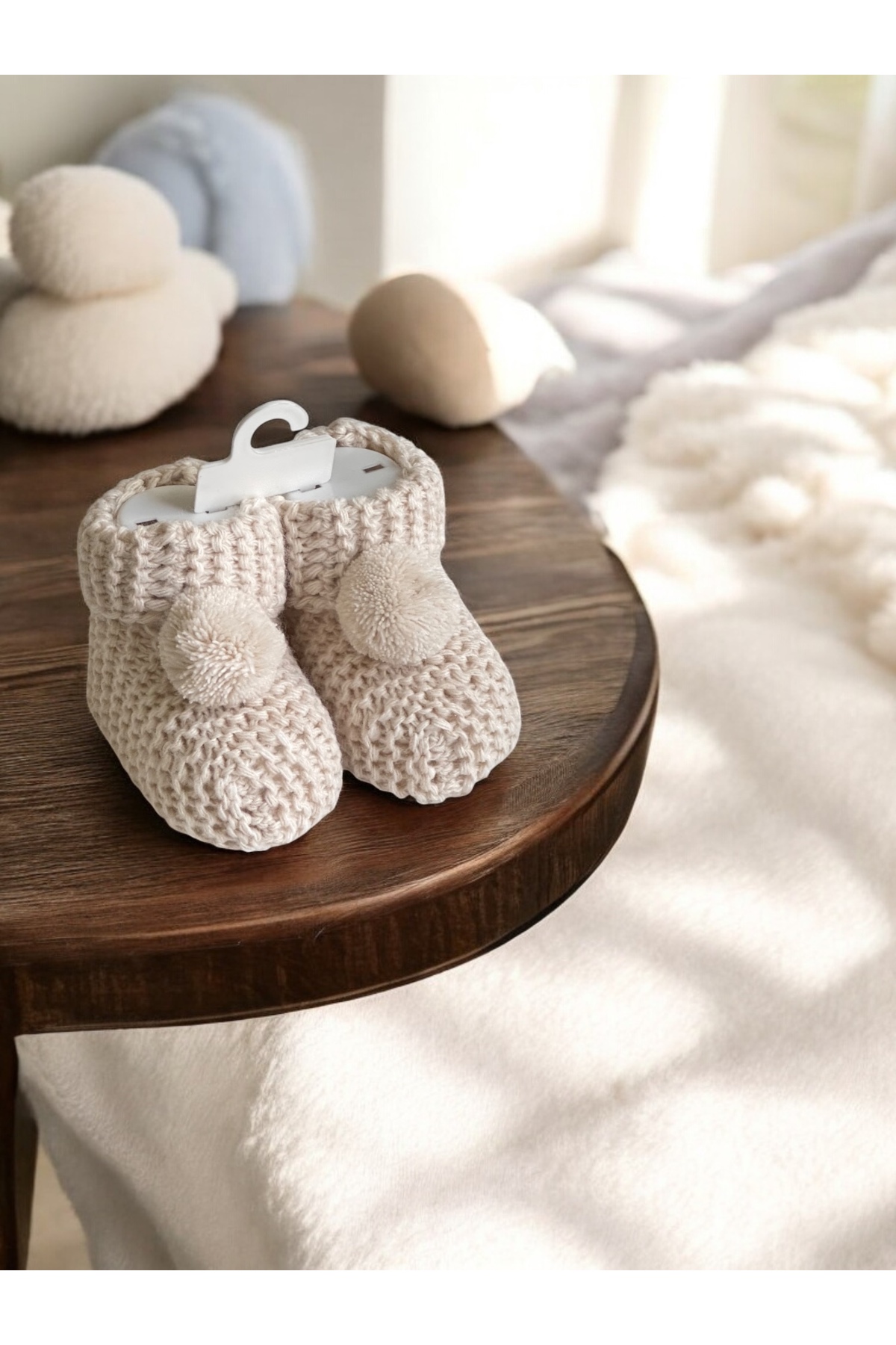 BETSY STUDIO Örgü Bebek Patik Yenidoğan Hediyelik Bej fotoğrafı 3 (önizleme)