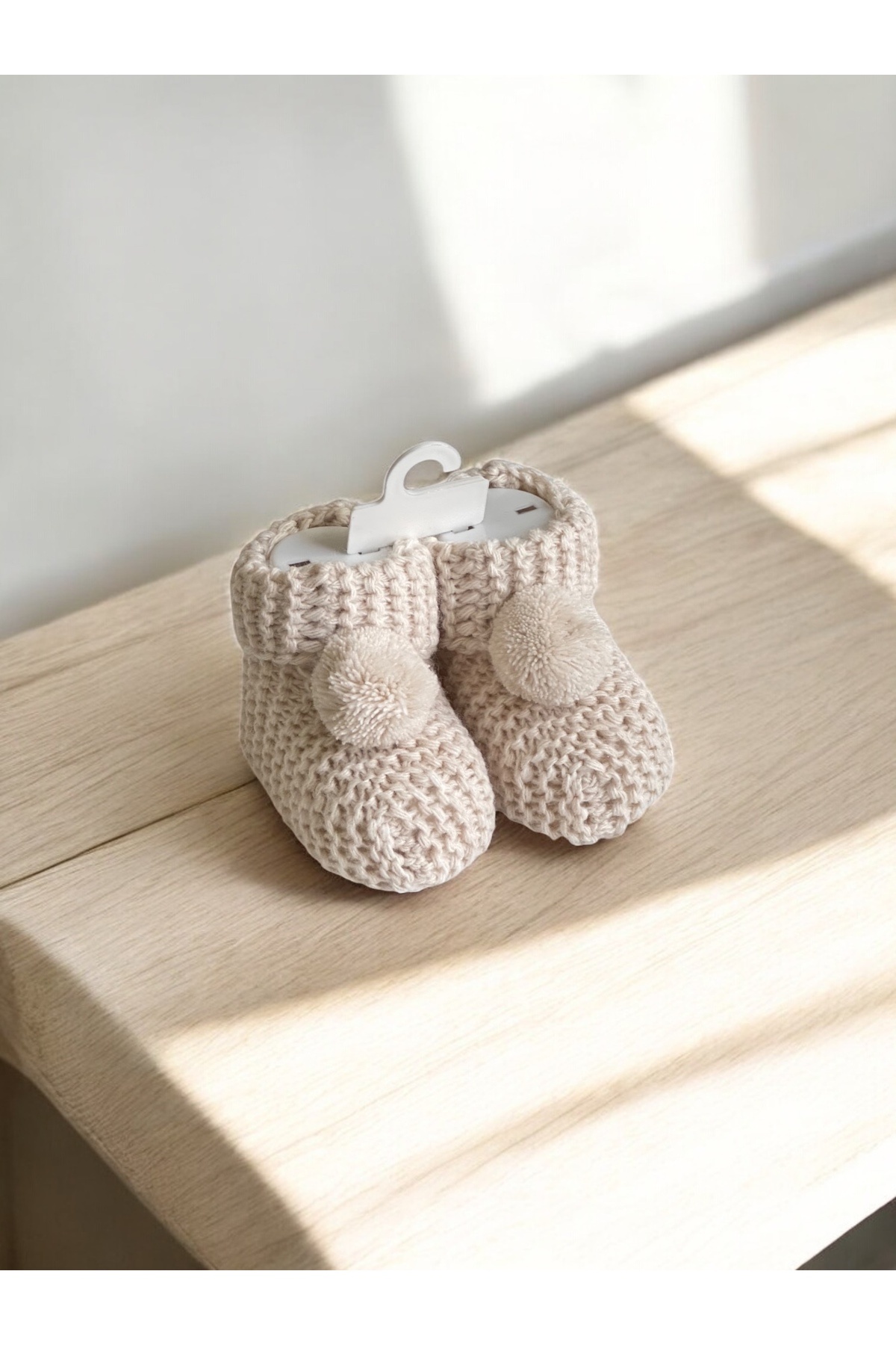 BETSY STUDIO Örgü Bebek Patik Yenidoğan Hediyelik Bej fotoğrafı 5 (önizleme)
