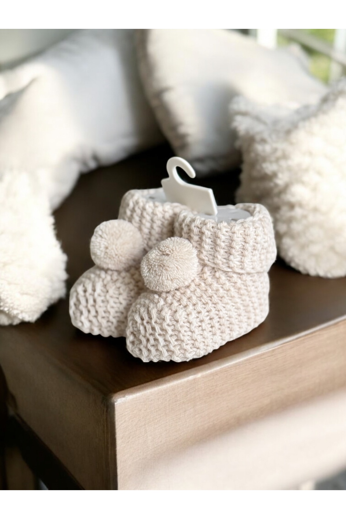 BETSY STUDIO Örgü Bebek Patik Yenidoğan Hediyelik Bej fotoğrafı 4 (önizleme)