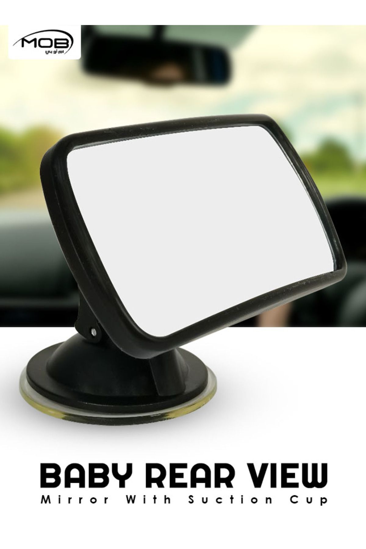 Mob-Baby Rear View Mirror with Suction Cup, 125x63mm, 360° Adjustable | Wide View for Baby Safety 1