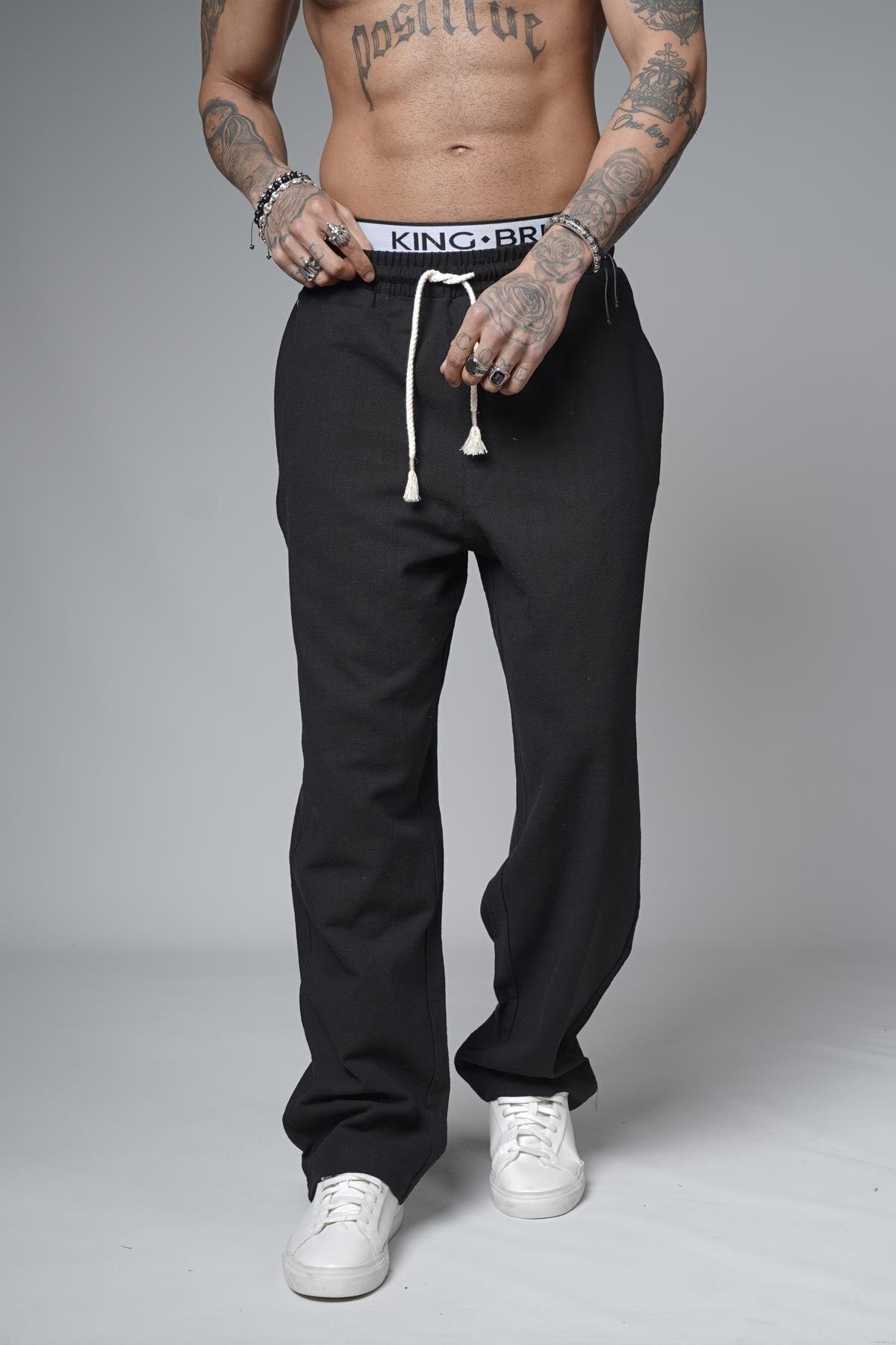 king brich-Baggy Fit Straight Linen Trousers 4