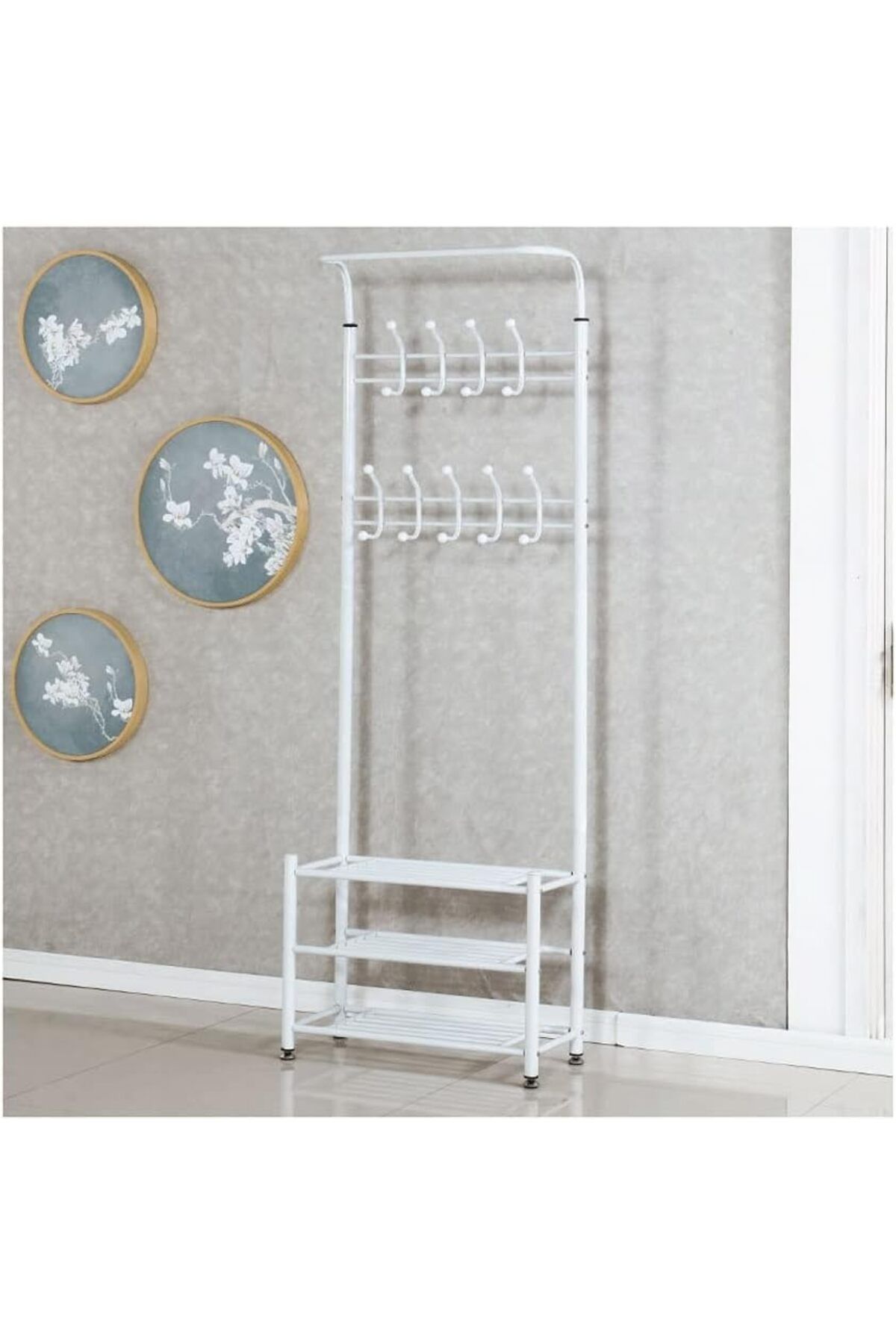 Generic-Metal Clothes Hanger Organizer and Clothes Rack with Hooks and 3 Shoe Racks | White 190x66x30 cm 3