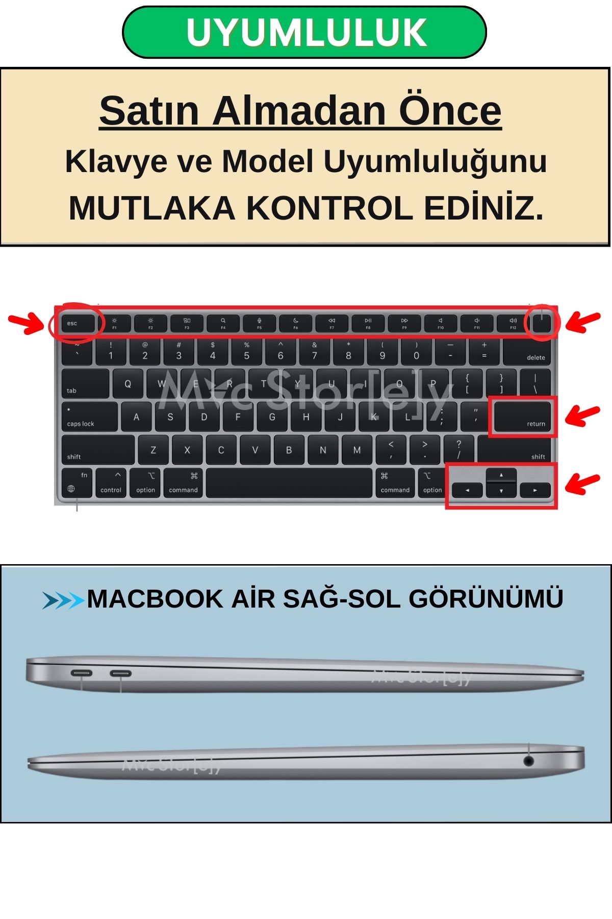 Mcstorey-MacBook Air M1 Case 13Inch Keyboard Protector Turkish Printed (Us to Tr) Compatible with A2179 A2337 Model 3