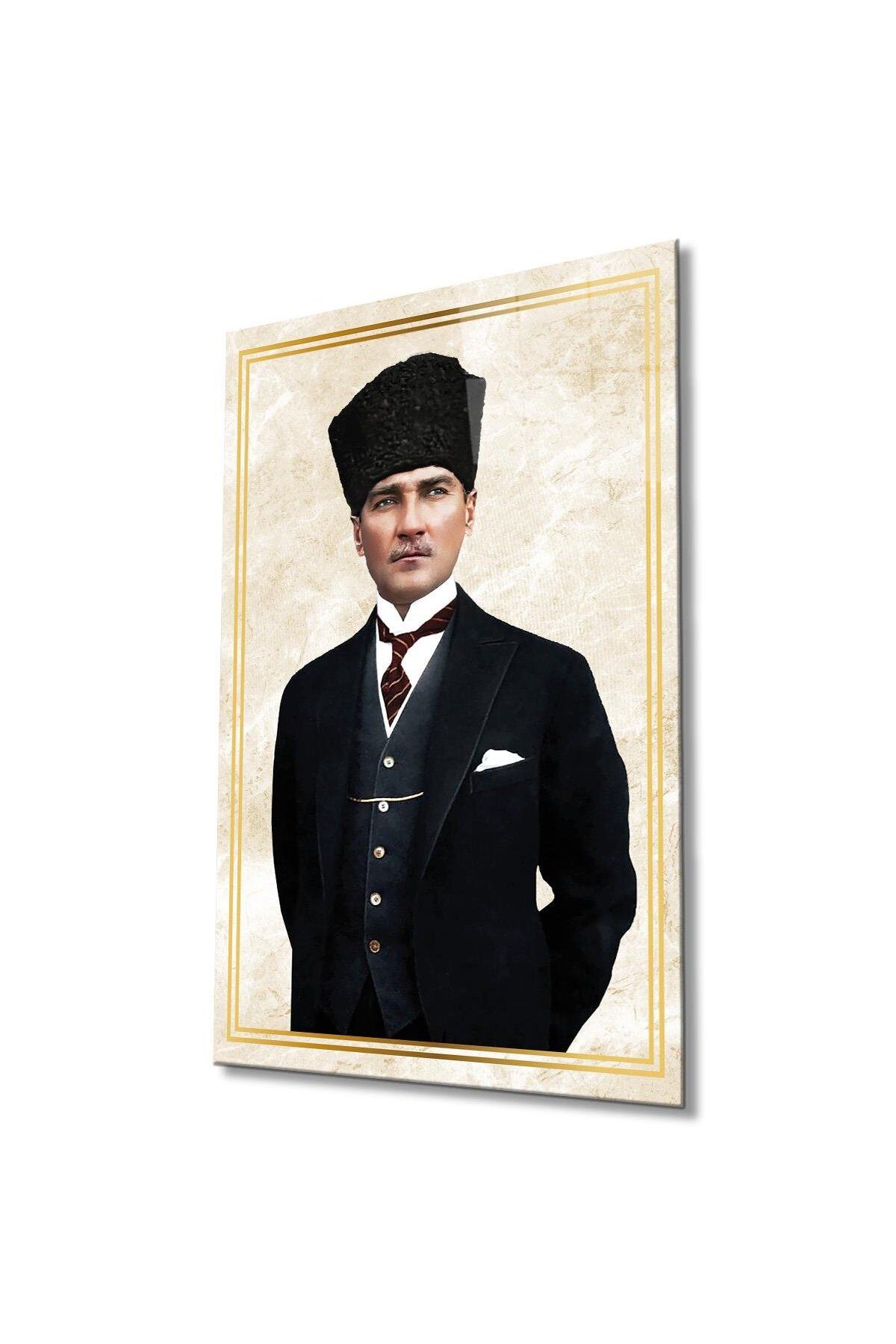 idealizbiz Atatürk Portre Cam Tablo Modern Ev Ofis Salon Hediyelik Büyük Tablo Duvar Dekoru