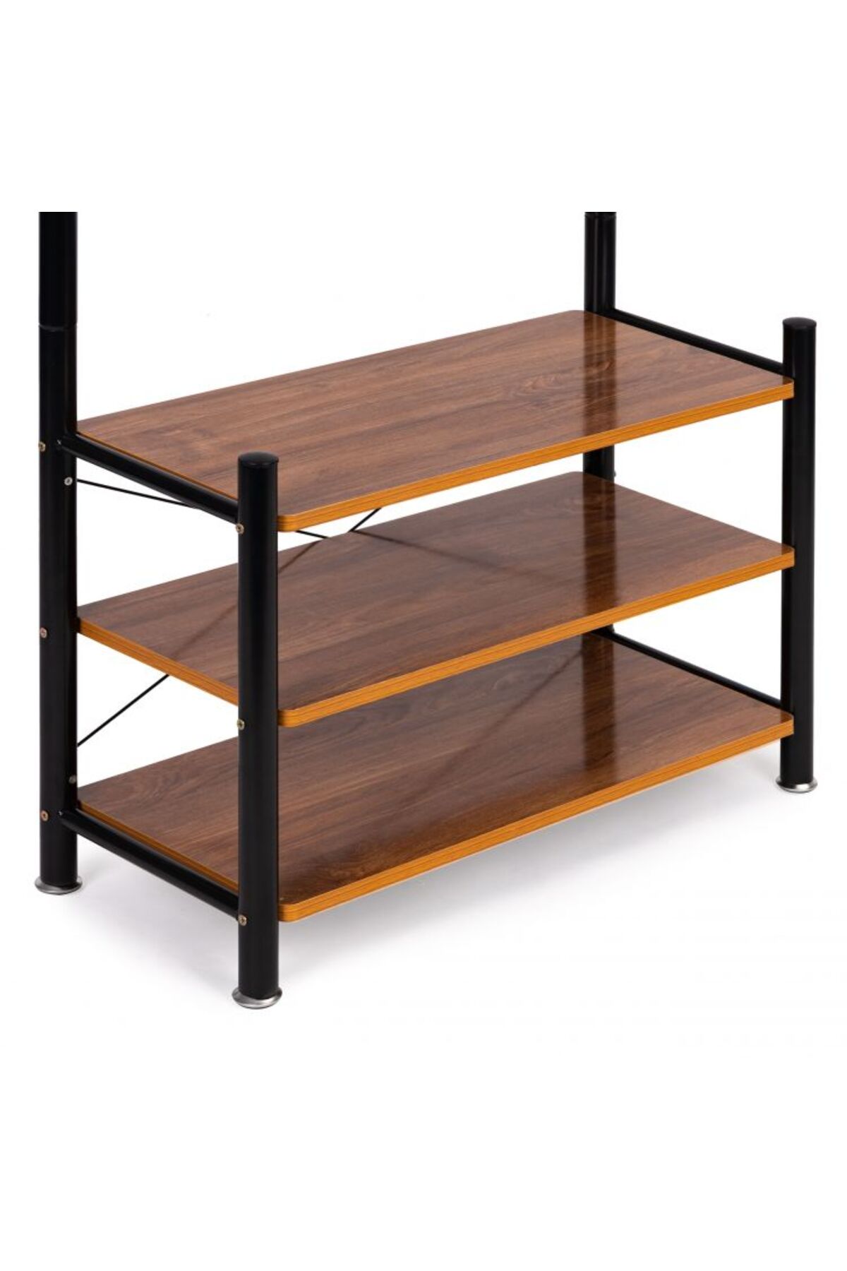 منظم علاقة ملابس معدن وحامل ملابس مزود بخطافات و 3 رفوف احذية | اسود 190x66x30 سم