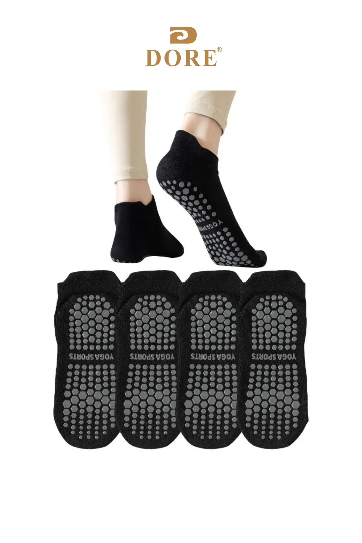 Dore-Γνήσιο Unisex Comfort Μοντέλο 2 Ζεύγη Μπεζ αντιολισθητική σόλα Αντιολισθητικά μποτάκια Κάλτσες για Pilates Yoga 7