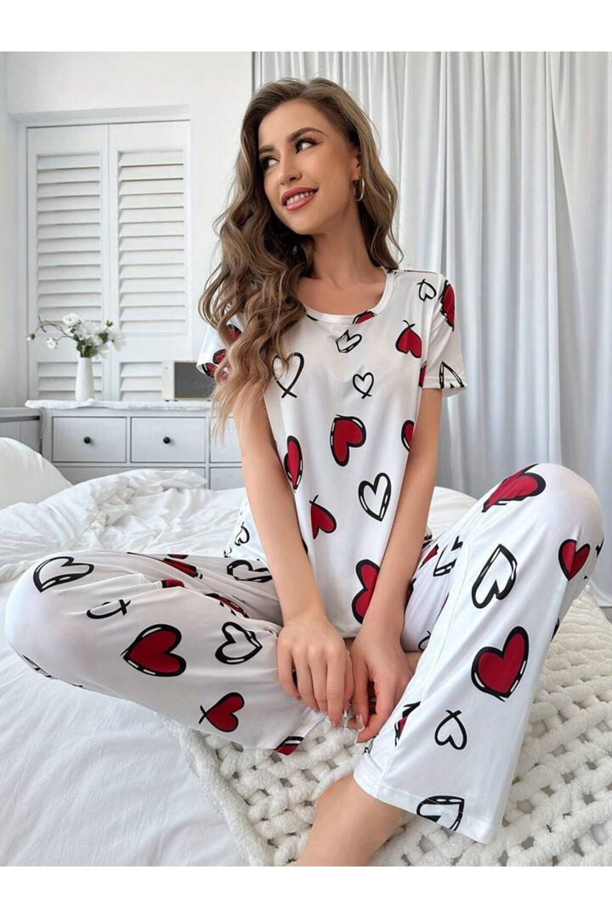 CSR HOMEWEAR-PANTALONI CU MANECĂ SCURTĂ PENTRU FEMEI SET DE Pijamale NOU model de dragoste cu inimă 2