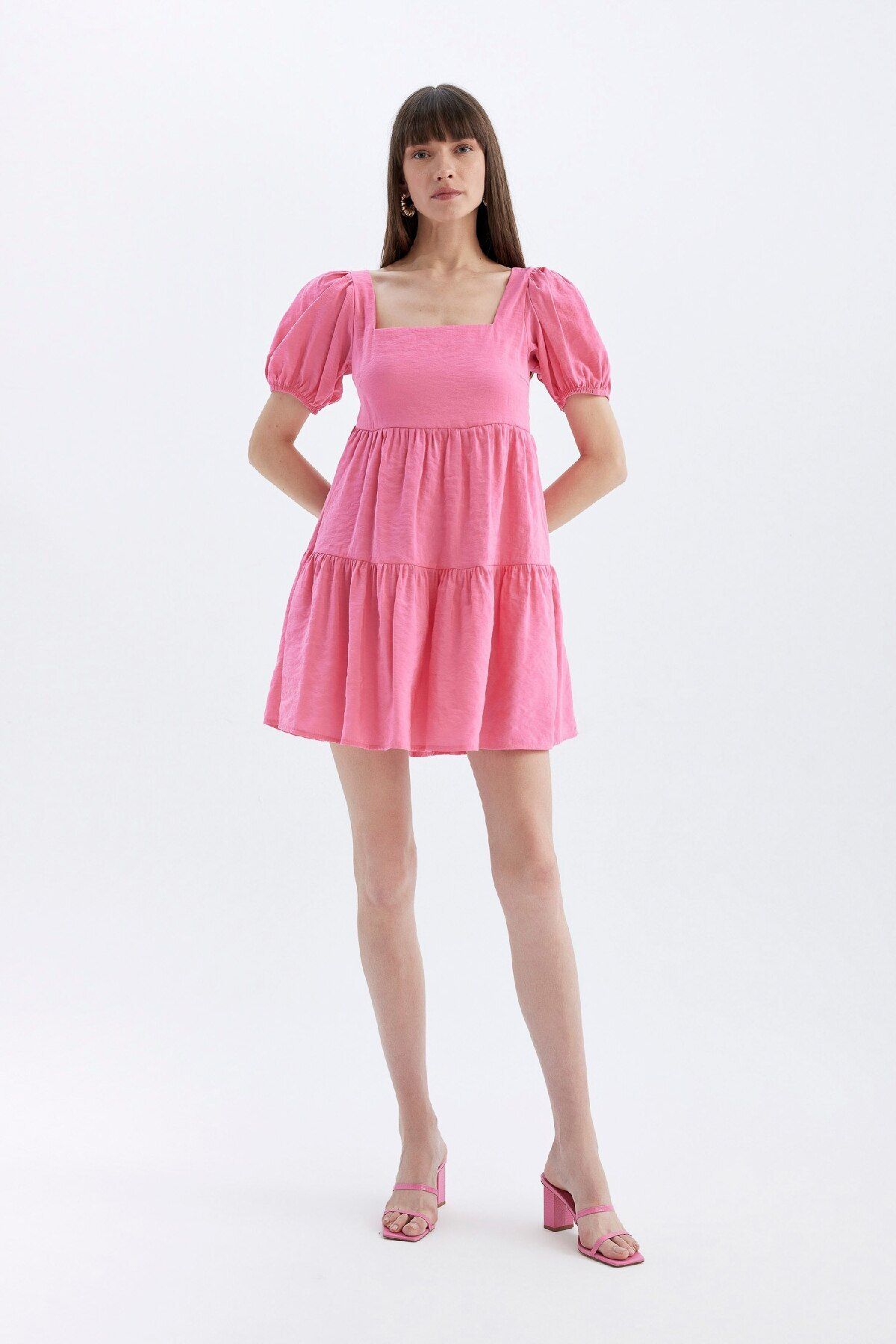 Babydoll Kare Yaka Kısa Kollu Midi Elbise C5291AX24HS