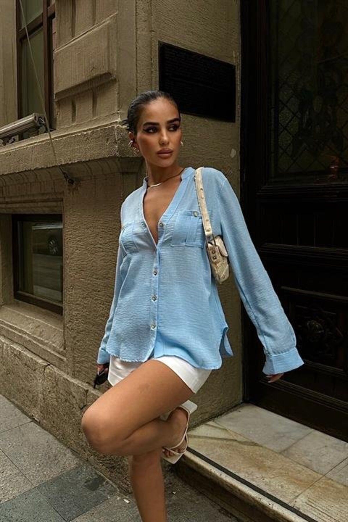 velmorafashion Poulina Flamlı Keten Gömlek 3257-08