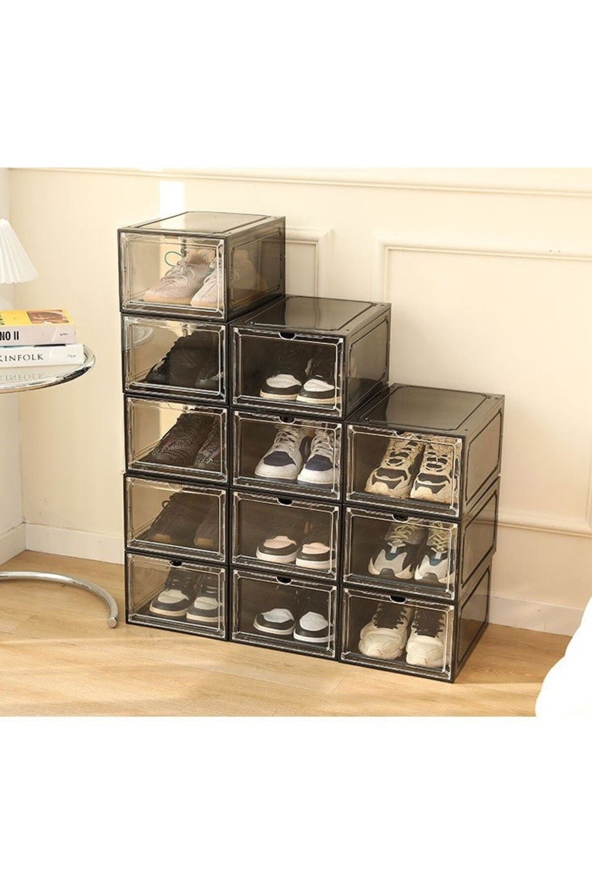 Flippy-Flippy Shoe Organizer, 36x28x21 cm, Transparent Gray, made of PP+ABS, with Magnetic Doors 6