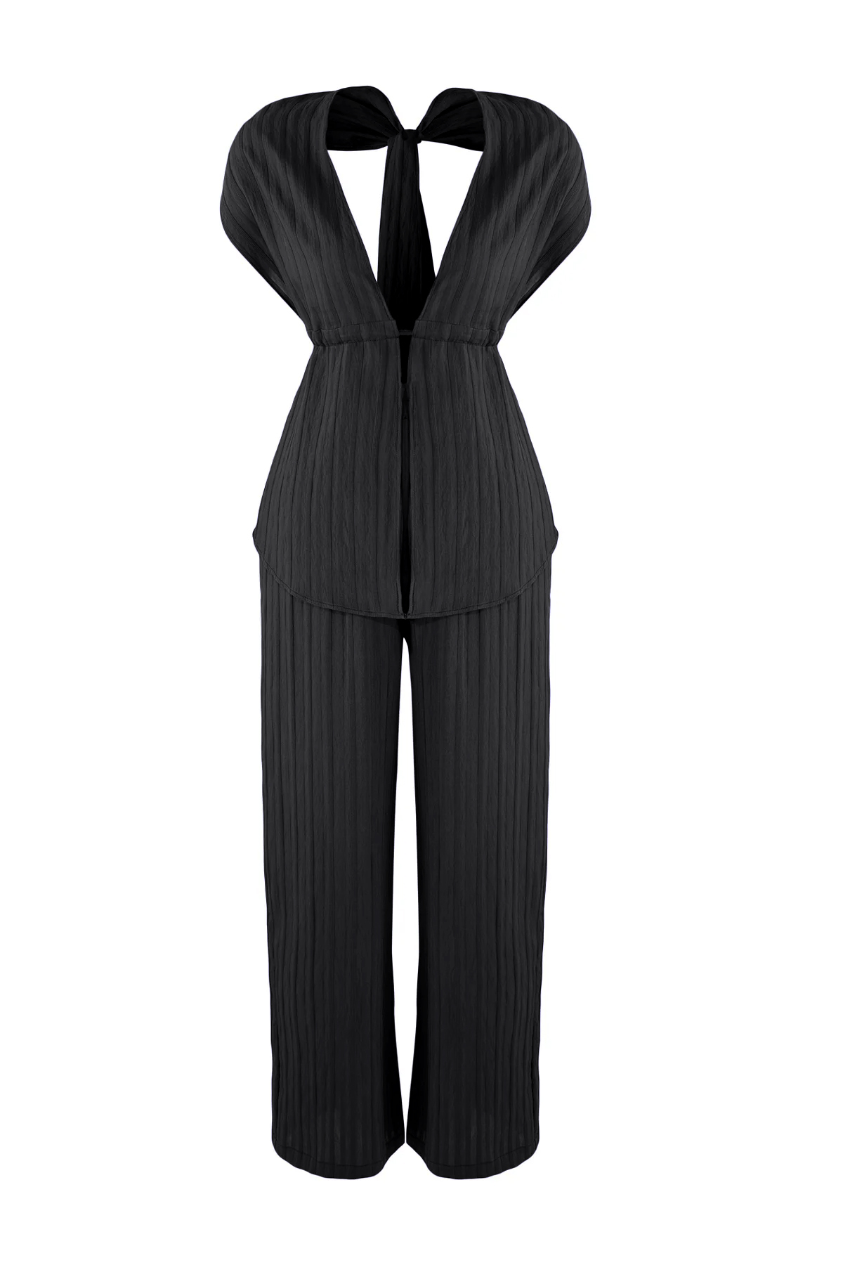 Trendyolmilla  Siyah Dokuma Büzgülü Plaj Bluz-Pantolon Takım TBESS25AU00063 - Görsel 5