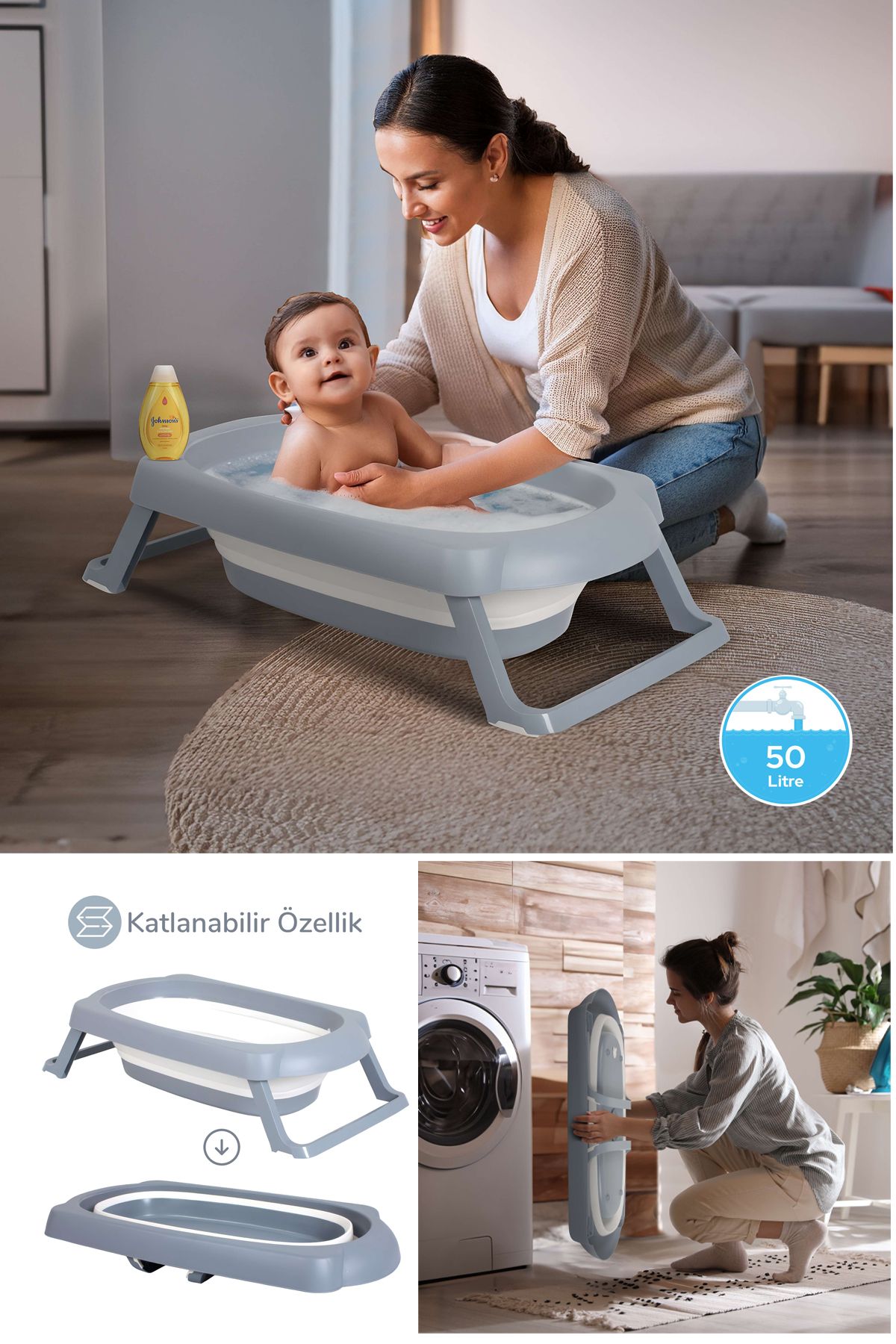 Wellgro Katlanır Bebek Küveti, Bebek Küvet, Katlanır Küvet 50 Litre