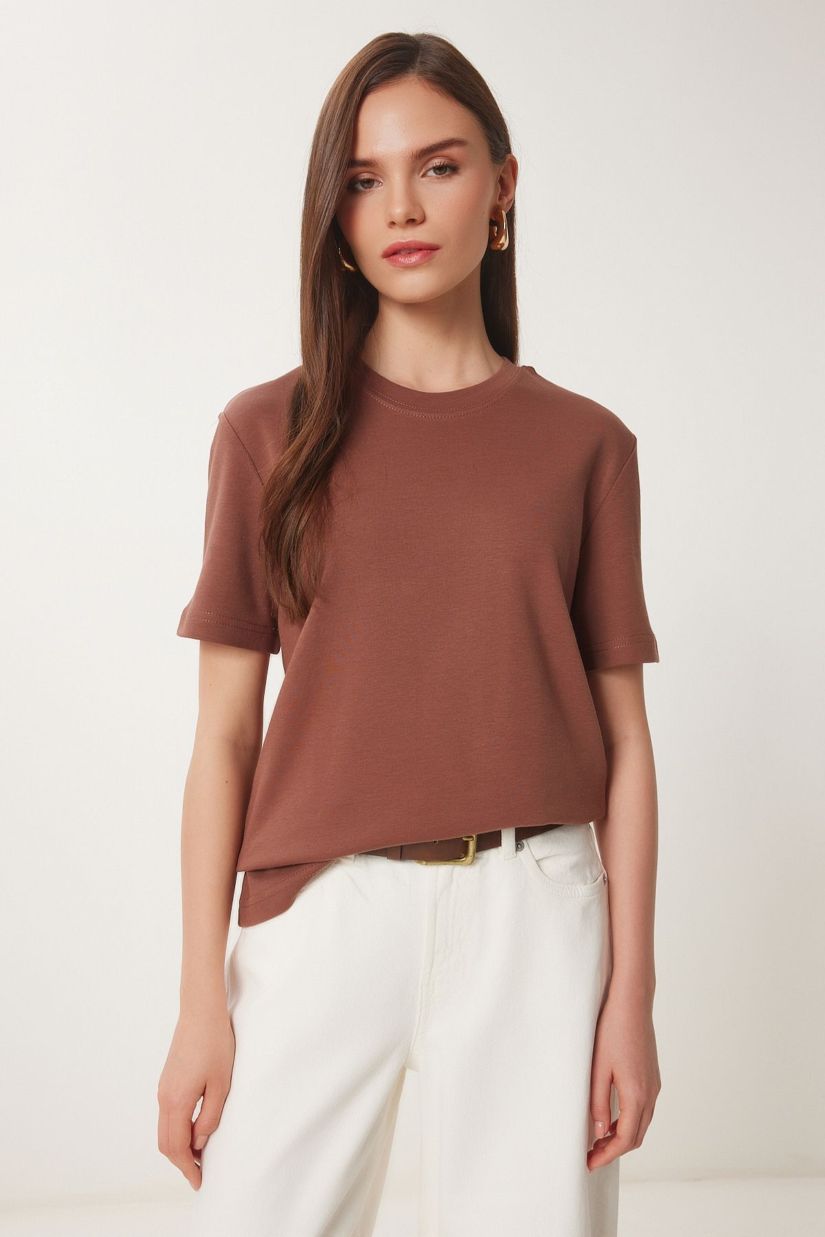 Happiness İstanbul-Braunes Keks-Baumwoll-T-Shirt, 2er-Set – AG00002 6