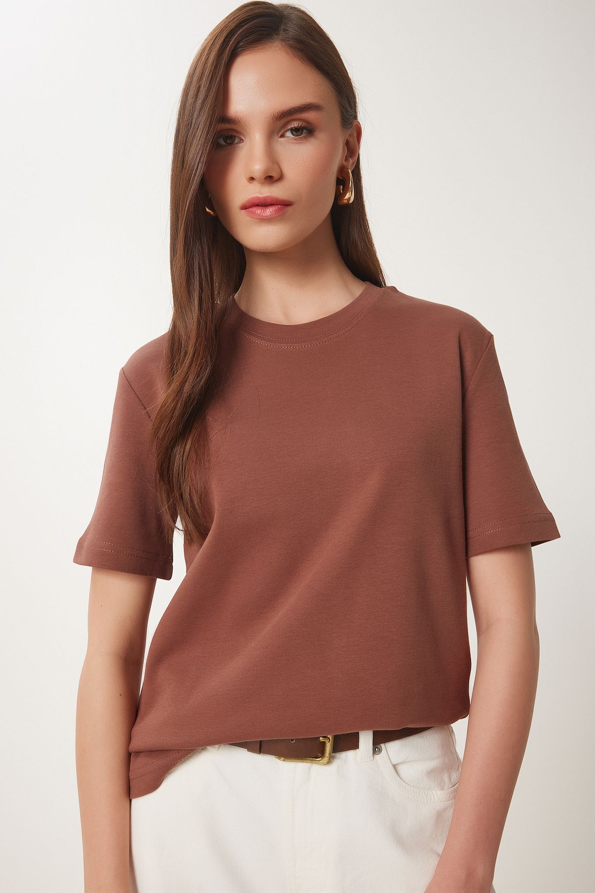 Happiness İstanbul-Braunes Keks-Baumwoll-T-Shirt, 2er-Set – AG00002 7