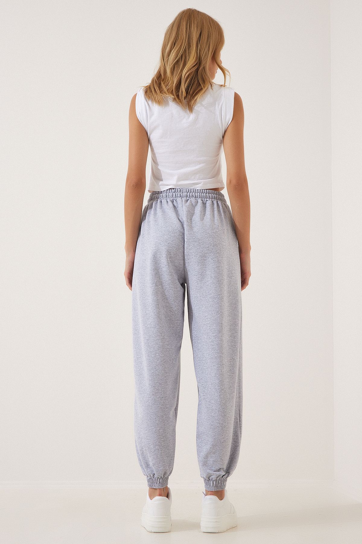 Happiness İstanbul-Γυναικείο Γκρι Melange Loose Jogging Φούτερ AP00158 4