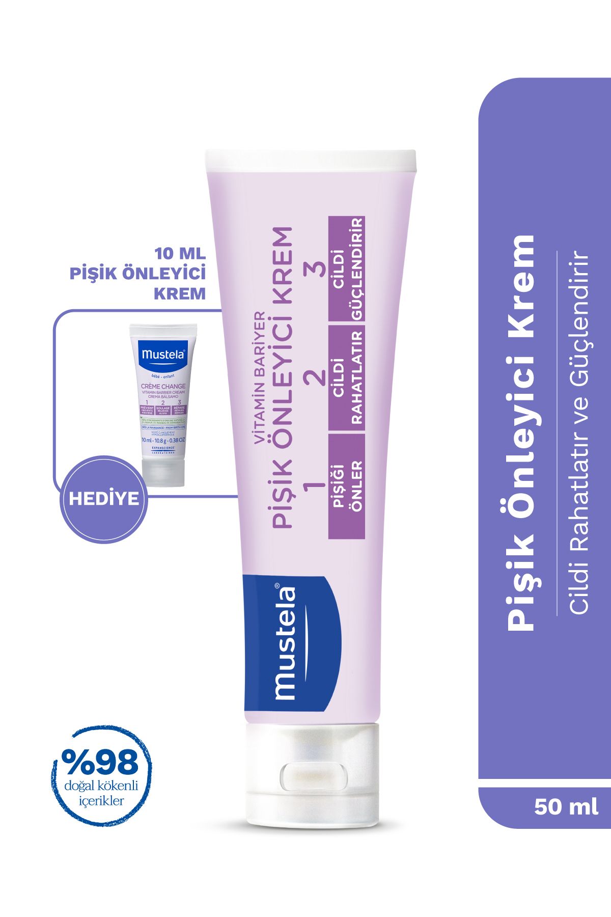 Mustela Bebek Pişik Önleyici Koruyucu Doğal Kökenli Bakım Kremi 50ml Seyahat Boy 10ml Hediyeli 60 ml