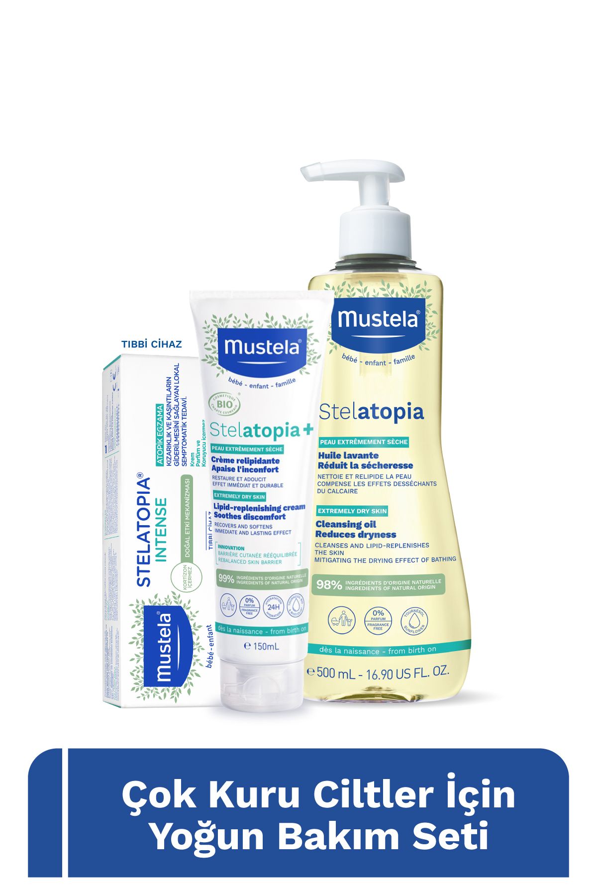 Mustela Çok Kuru Ciltler Yoğun Bakım Seti-Stelatopia+ Vücut Kremi,Stelatopia Intense, Stelatopia Duş Yağı