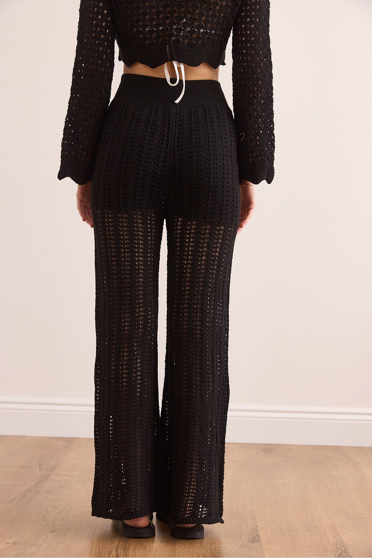 Olalook-Women's Black Lined Openwork Knitwear Trousers Pnt- 19000324 7