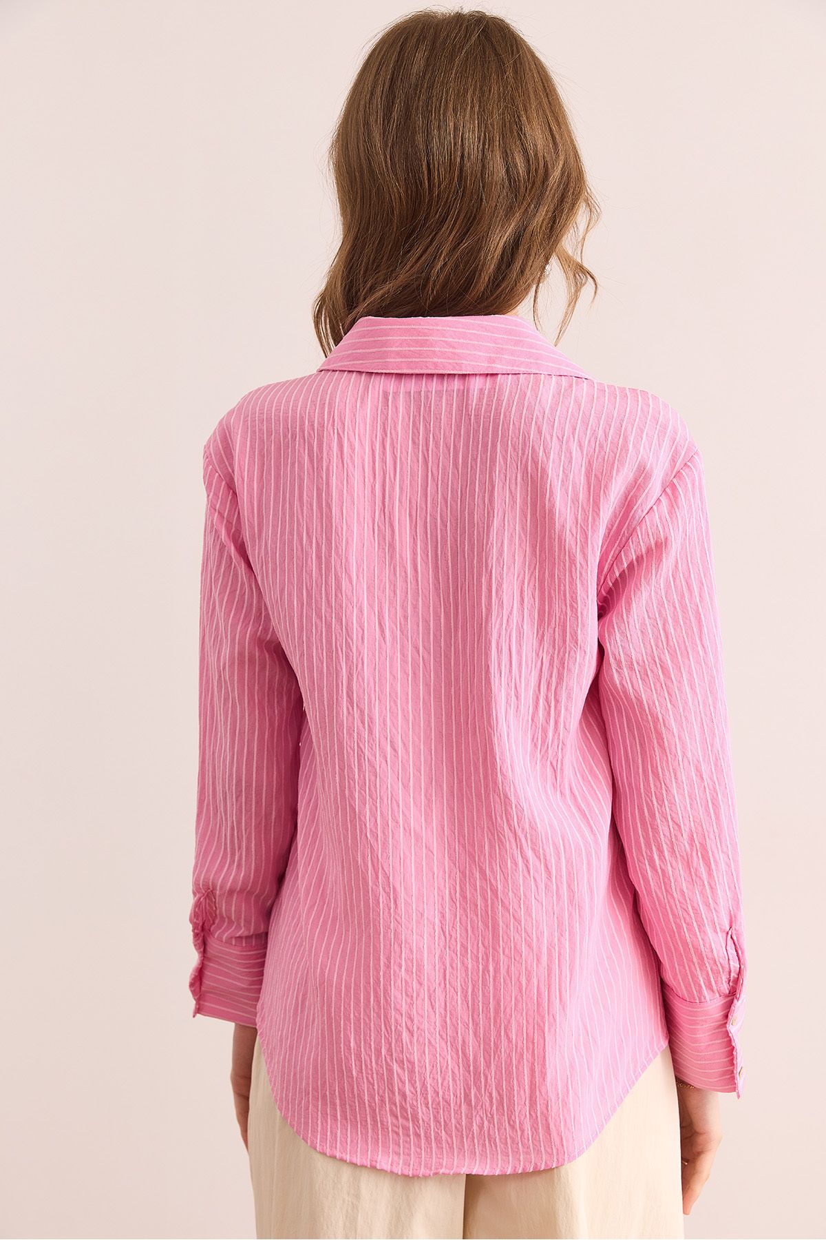 Olalook-Women's Candy Pink Stylish Woven Shirt with Transparent Detail Gml- 19001312 2