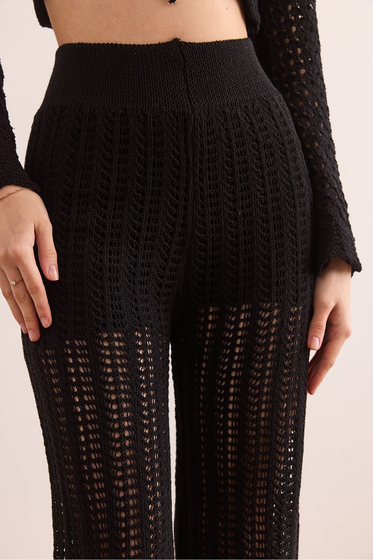Olalook-Women's Black Lined Openwork Knitwear Trousers Pnt- 19000324 6