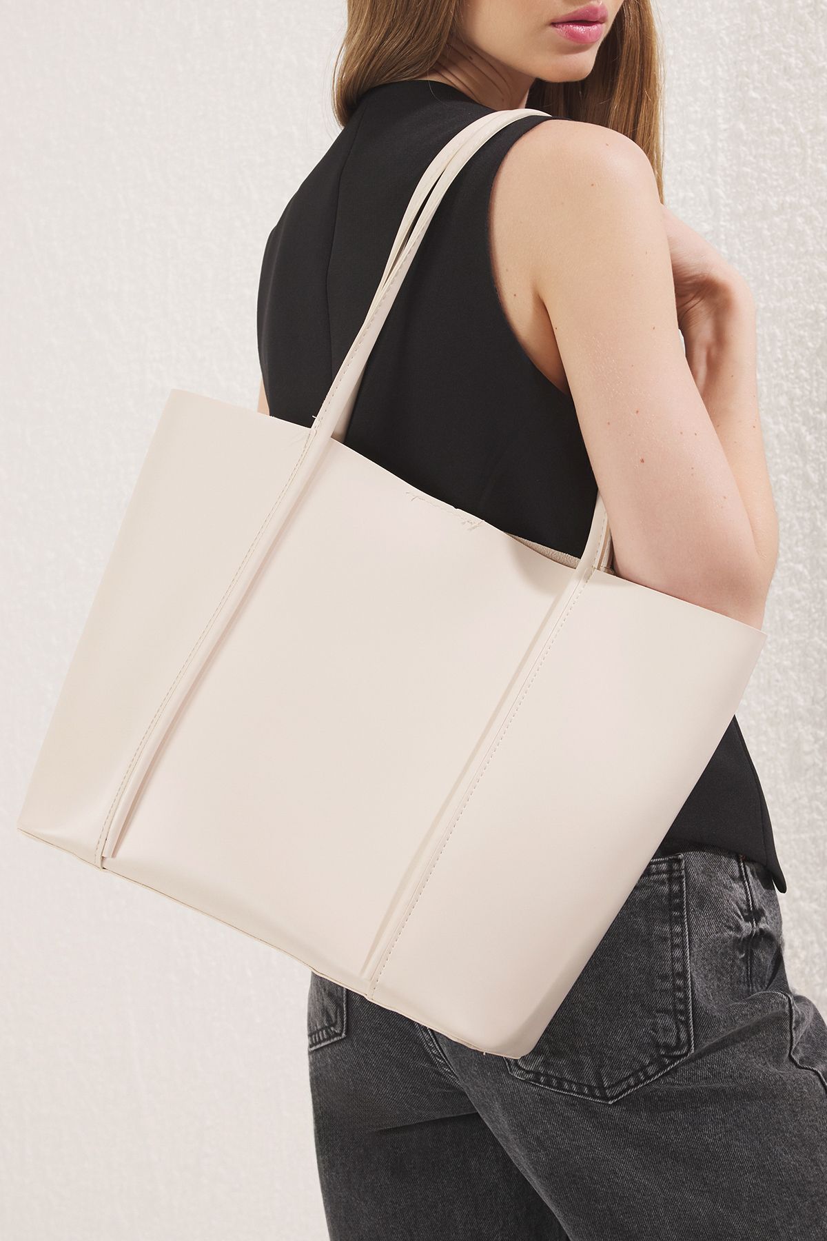 TRENDYOL SHOES-Beige Puppy Damen Maxi Tote Schultertasche TAKSS25OC00028 3