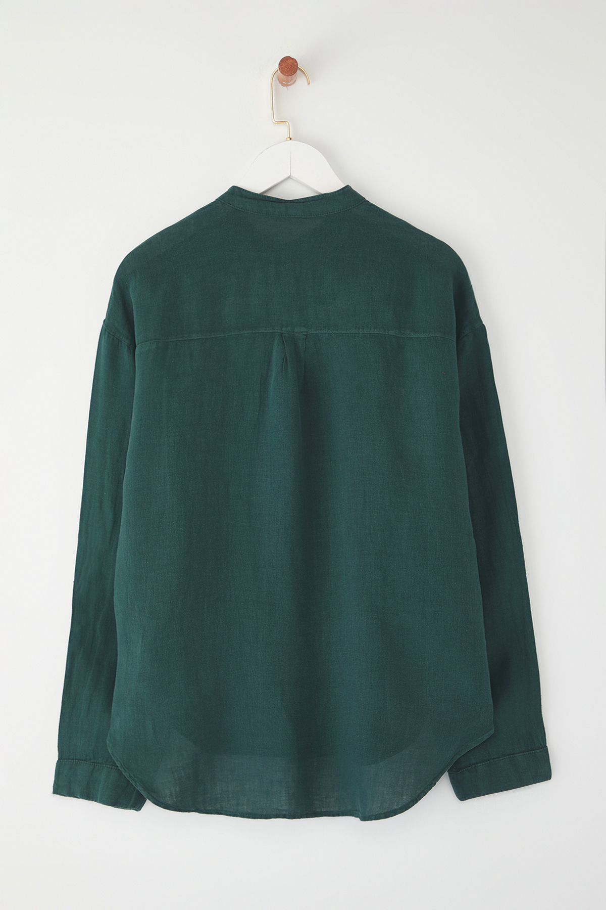 Trendyolmilla  Petrol Yeşili %100 Keten Oversize Gömlek TWOSS25GO00131 - Görsel 6